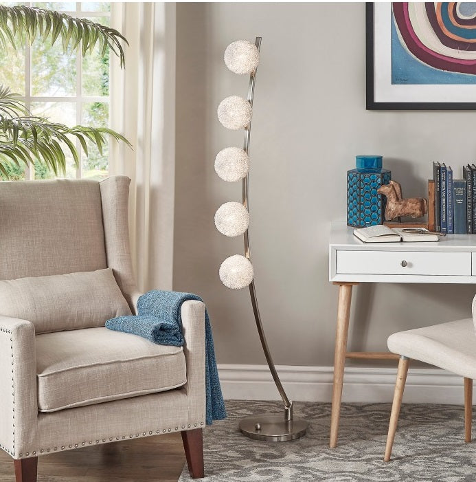 Modern Arch Floor Lamp with Wired Shades - Adjustable Reading Light for Living Room, Bedroom & Office - Dimmable LED Standing Lamp for Home Decor