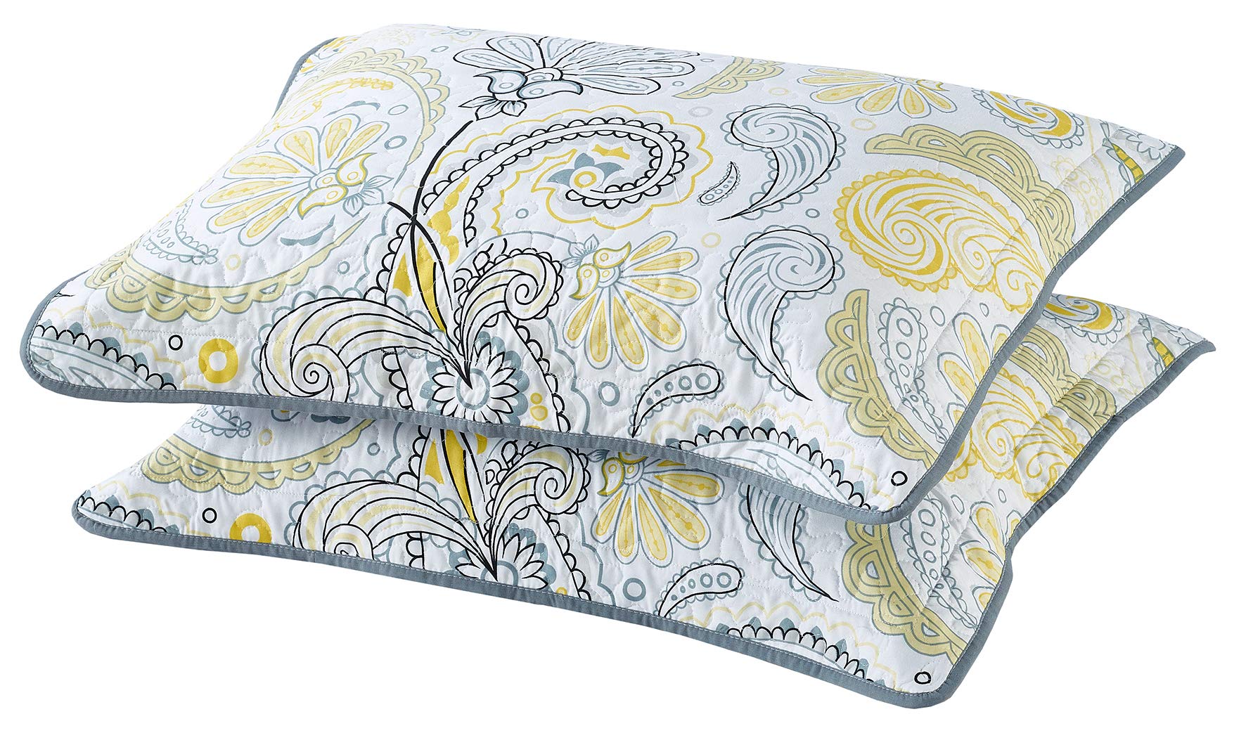 Reversible Paisley Bedspread Quilt Set - Twin, Yellow & Grey for Cozy Bedroom Decor