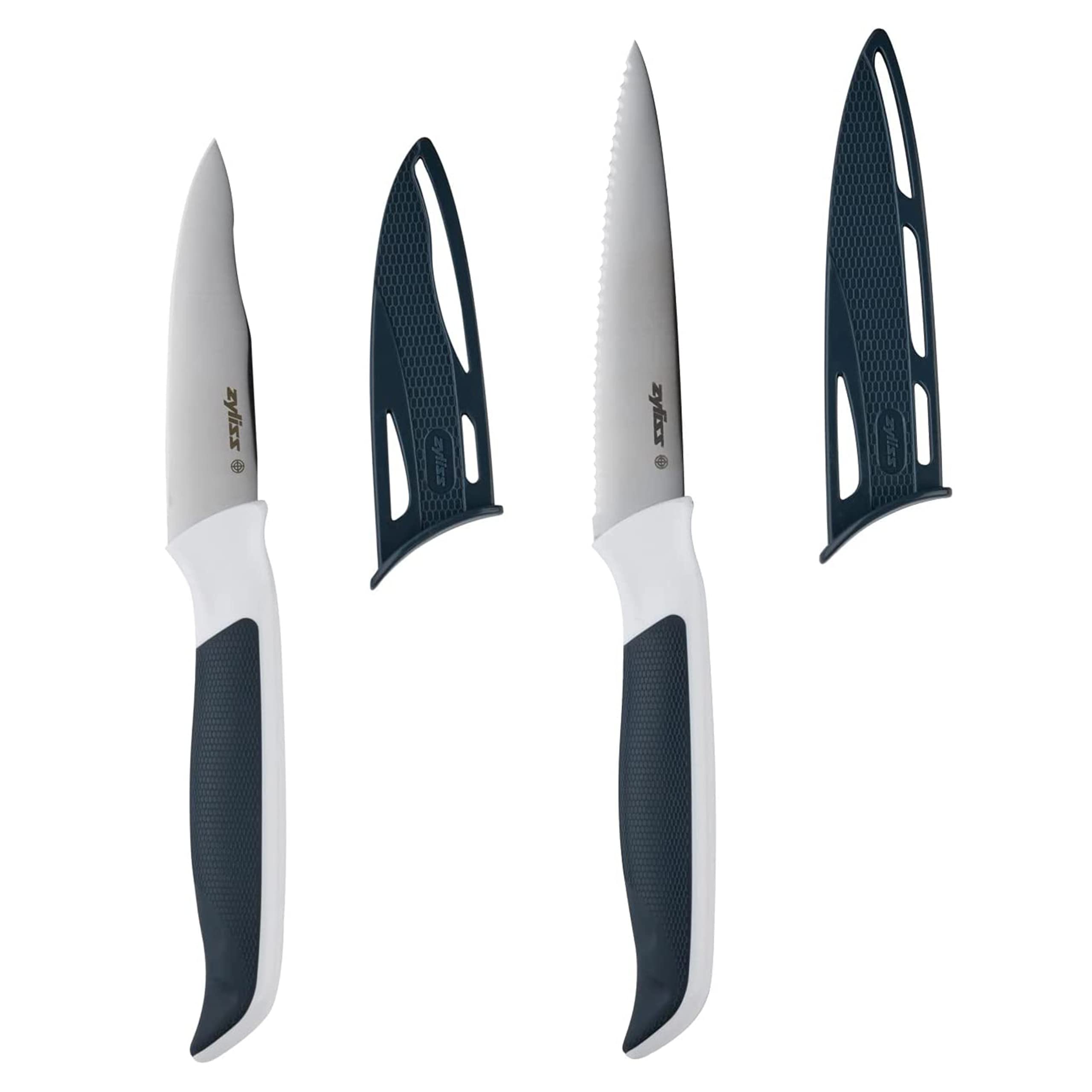 Zyliss Comfort 2-Piece Paring Knife Set - Premium Japanese Stainless Steel Kitchen Knives with Ergonomic Non-Slip Handle - Universal Fit for All Hand Sizes - Includes Safety Blade Guards - Dishwasher Safe - Perfect for Peeling, Slicing & Food Prep at Home or Travel