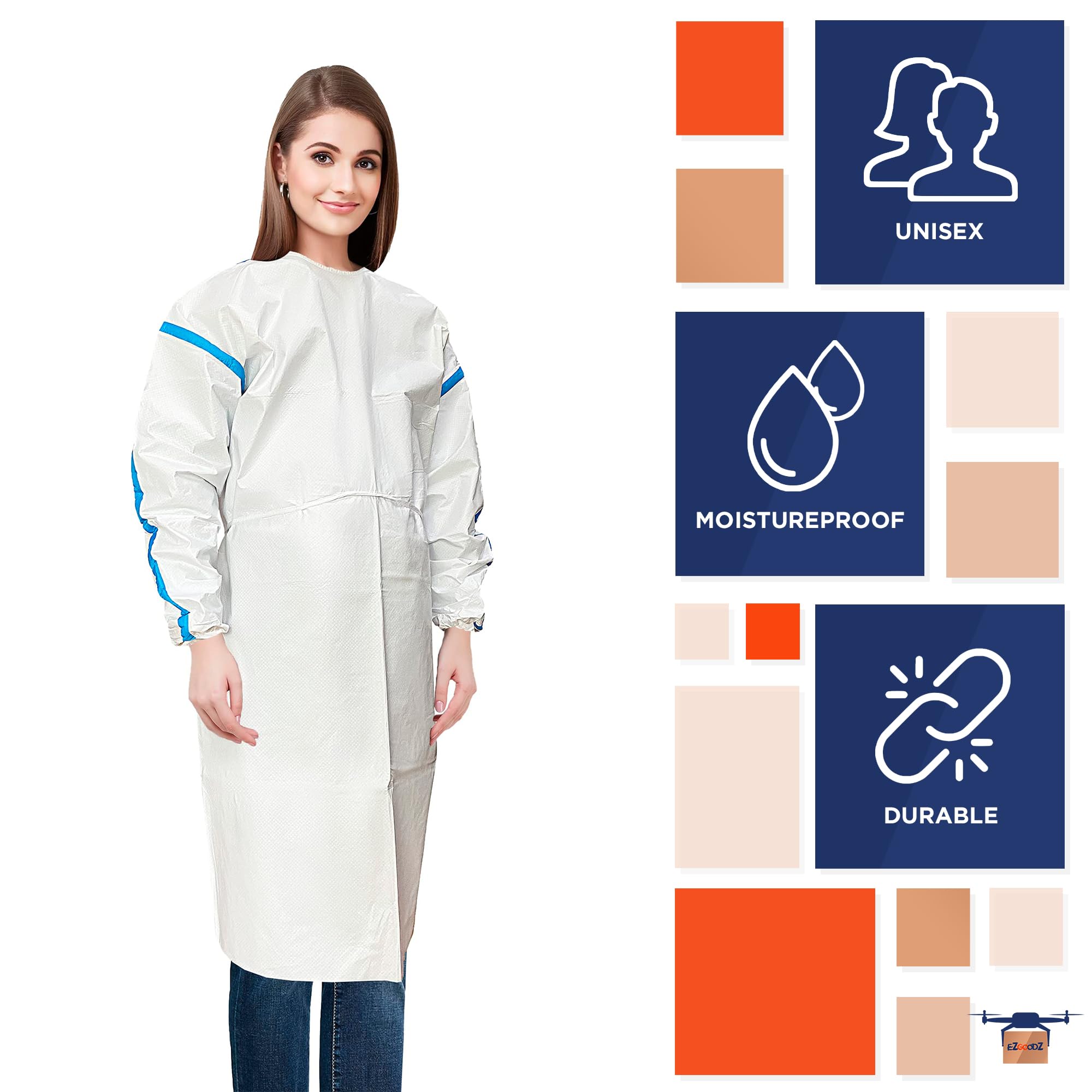 Disposable Hospital Gowns with Sleeves - 25 Pack Small Size PPE Medical Isolation Gowns, 50 GSM Microporous Protective Wear for Men & Women (Elastic Wrists, Waist & Neck Ties) - Ideal for Healthcare Workers, Nursing Homes & Emergency Medical Use
