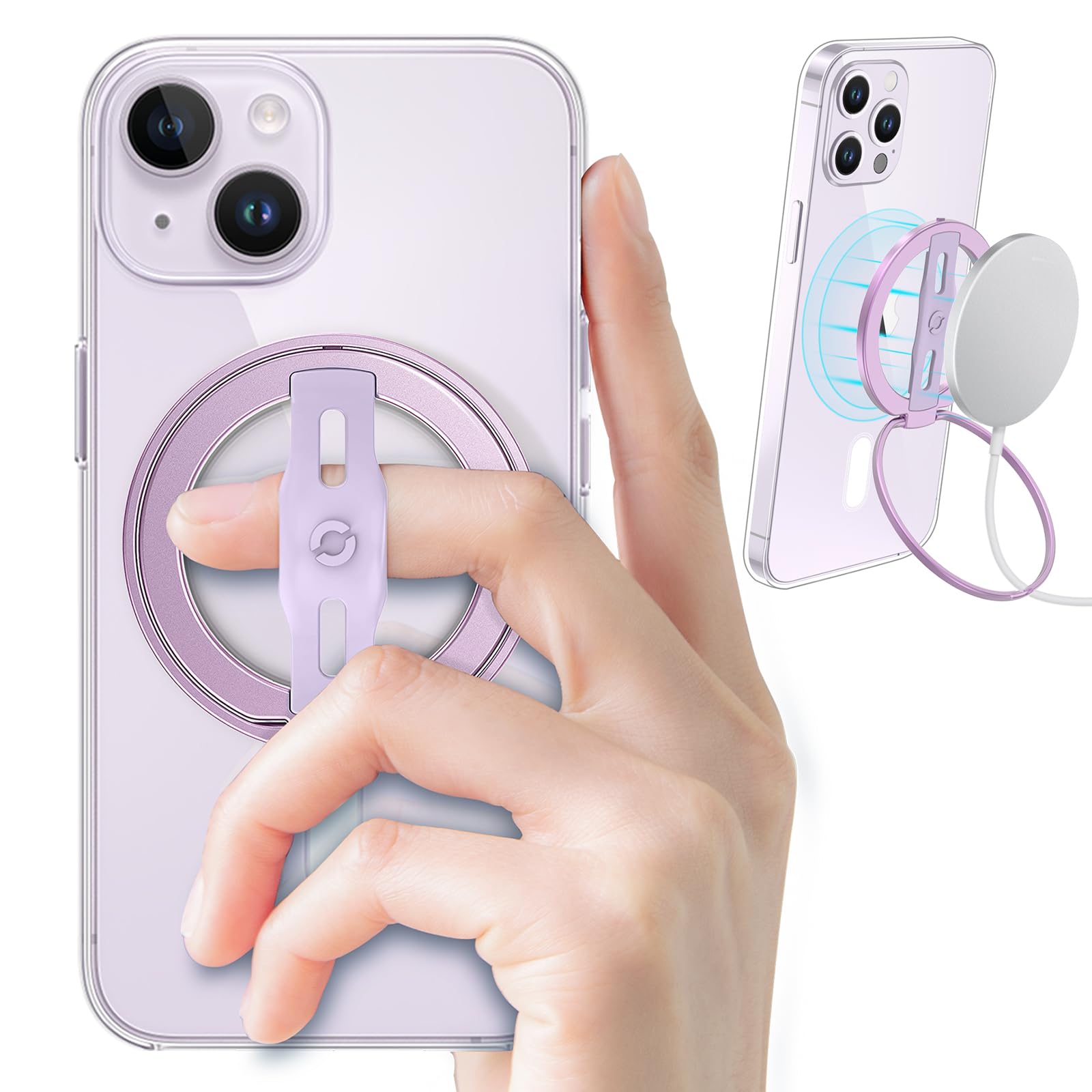 EWA MagOne 2nd Gen Magnetic Phone Grip Stand - Compatible with MagSafe for iPhone 15 14 13 Pro Max Plus - Removable Ring Holder & Silicone Finger Strap - Perfect for Hands-Free Viewing, Gaming & Daily Use