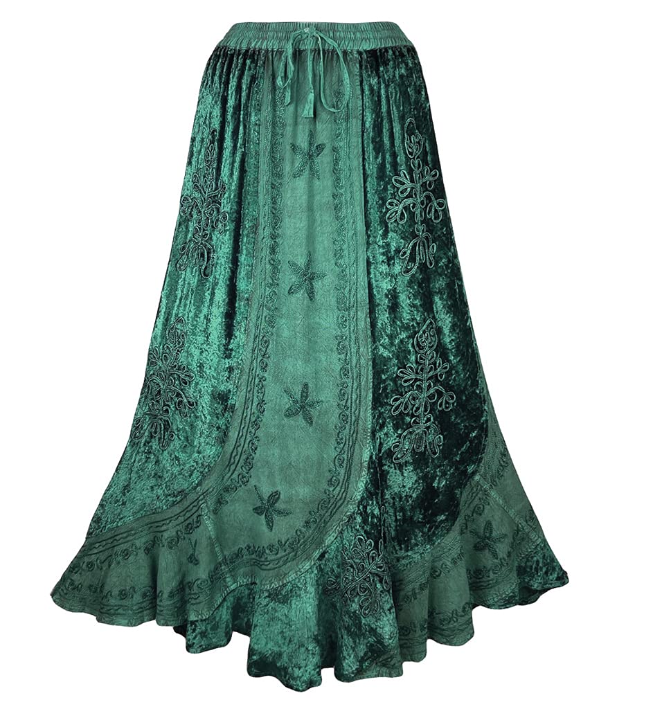 Agan Traders Women's 2025 Spring Winter Rayon Velvet Vintage Boho Embroidered High Waist Maxi Skirt - Long Flowy Skirts for Women | Perfect for Boho Chic Outfits, Festivals, and Casual Wear