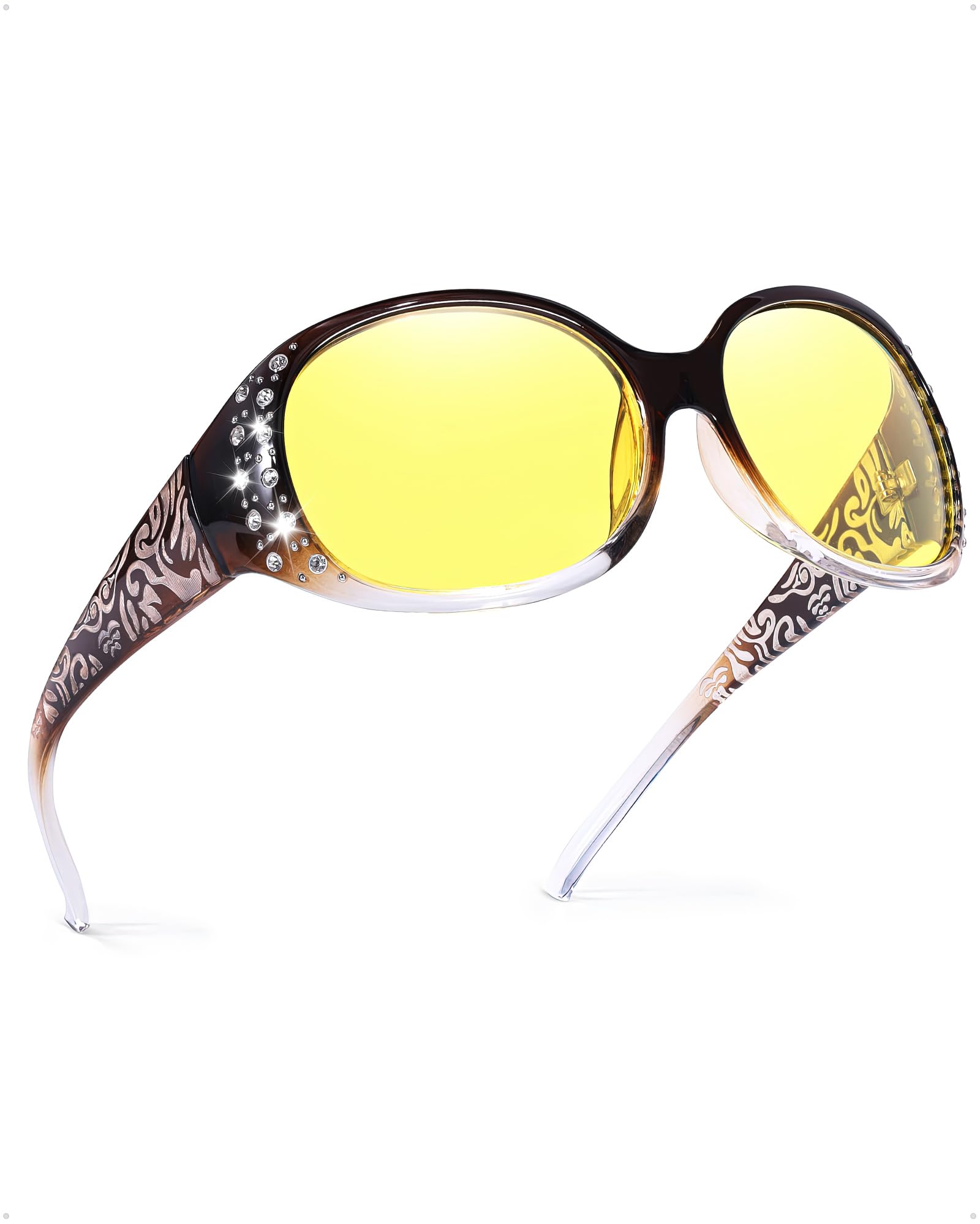 Women's Polarized Night Driving Glasses - Anti Glare Yellow Lenses for Safe Night Vision