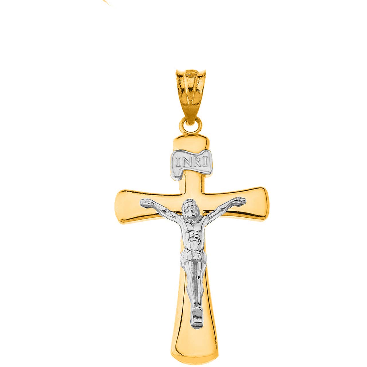 10K Two-Tone Gold Catholic Jesus Christ Crucifix Pendant with INRI Cross - Religious Jewelry for Men & Women (Small to Large Sizes) - Perfect for Baptism, First Communion, Confirmation & Daily Wear