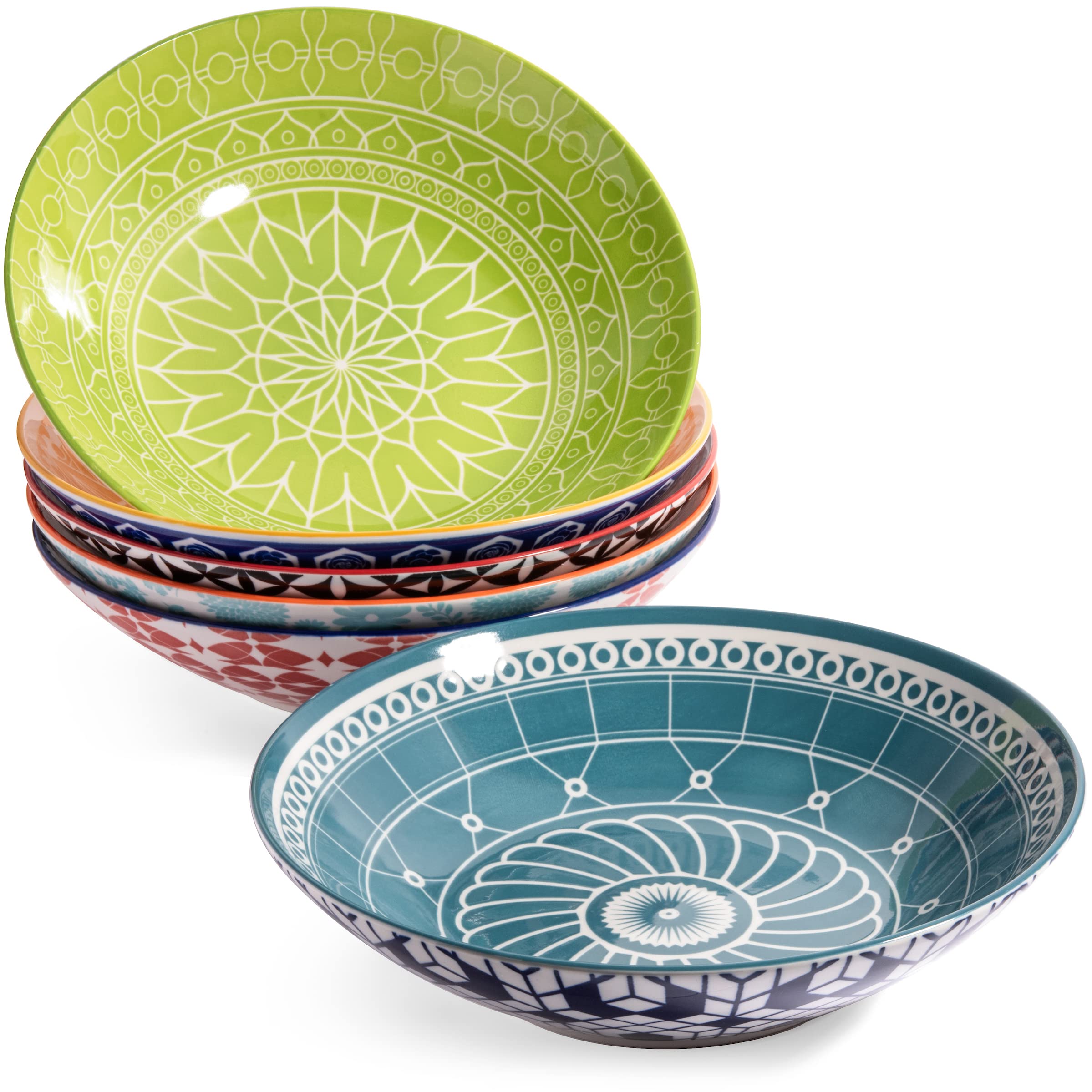 Annovero 16oz Cereal & Pasta Bowls Set - Colorful Porcelain Salad Plates & Serving Dishes for Breakfast, Oatmeal, Chili, Soup - Microwave & Dishwasher Safe Dinnerware - Perfect for Family Meals, Dinner Parties & Everyday Use