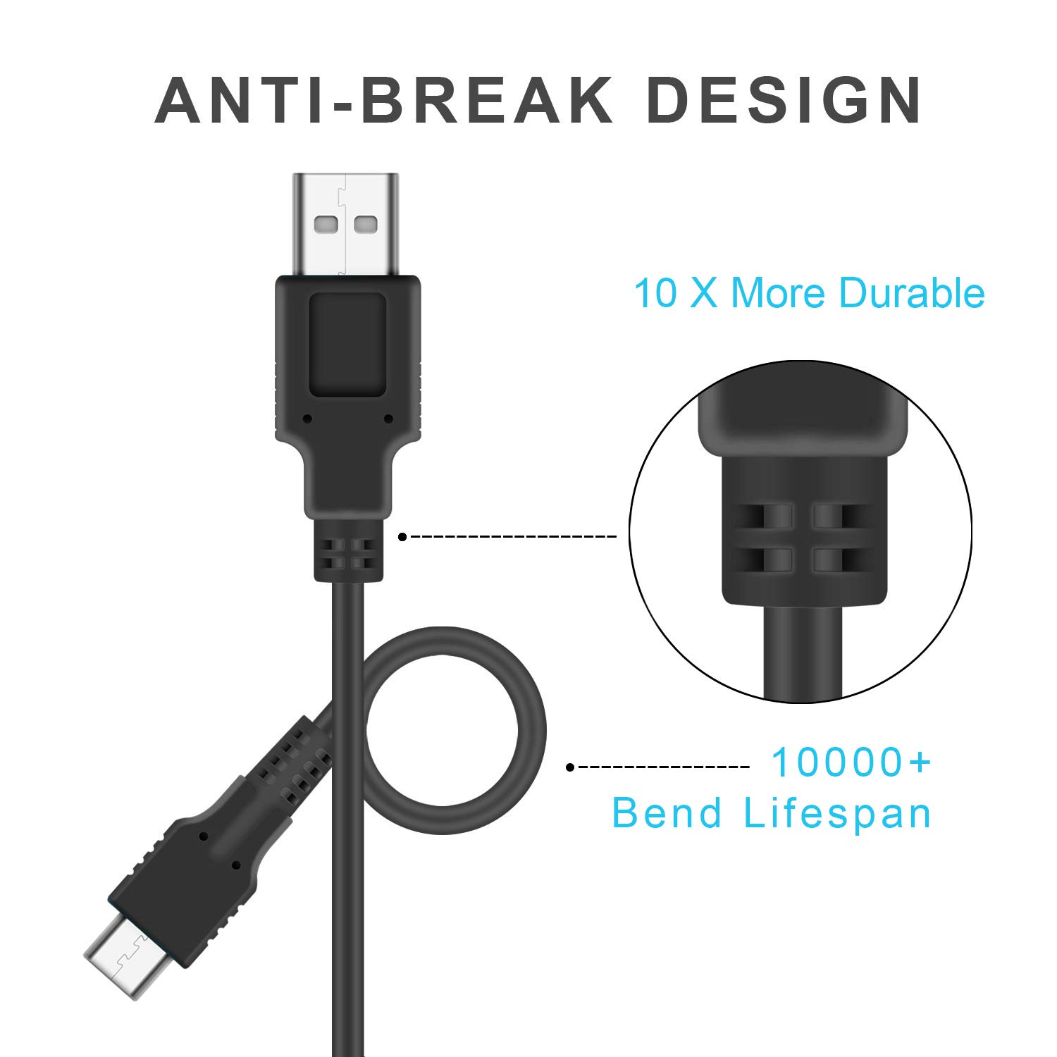 ECHZOVE Fast Charging Cable for Nintendo Switch & Pro Controllers - 4.92ft USB-C Cord with High-Speed Charging - Perfect for Gaming at Home or Travel - Black