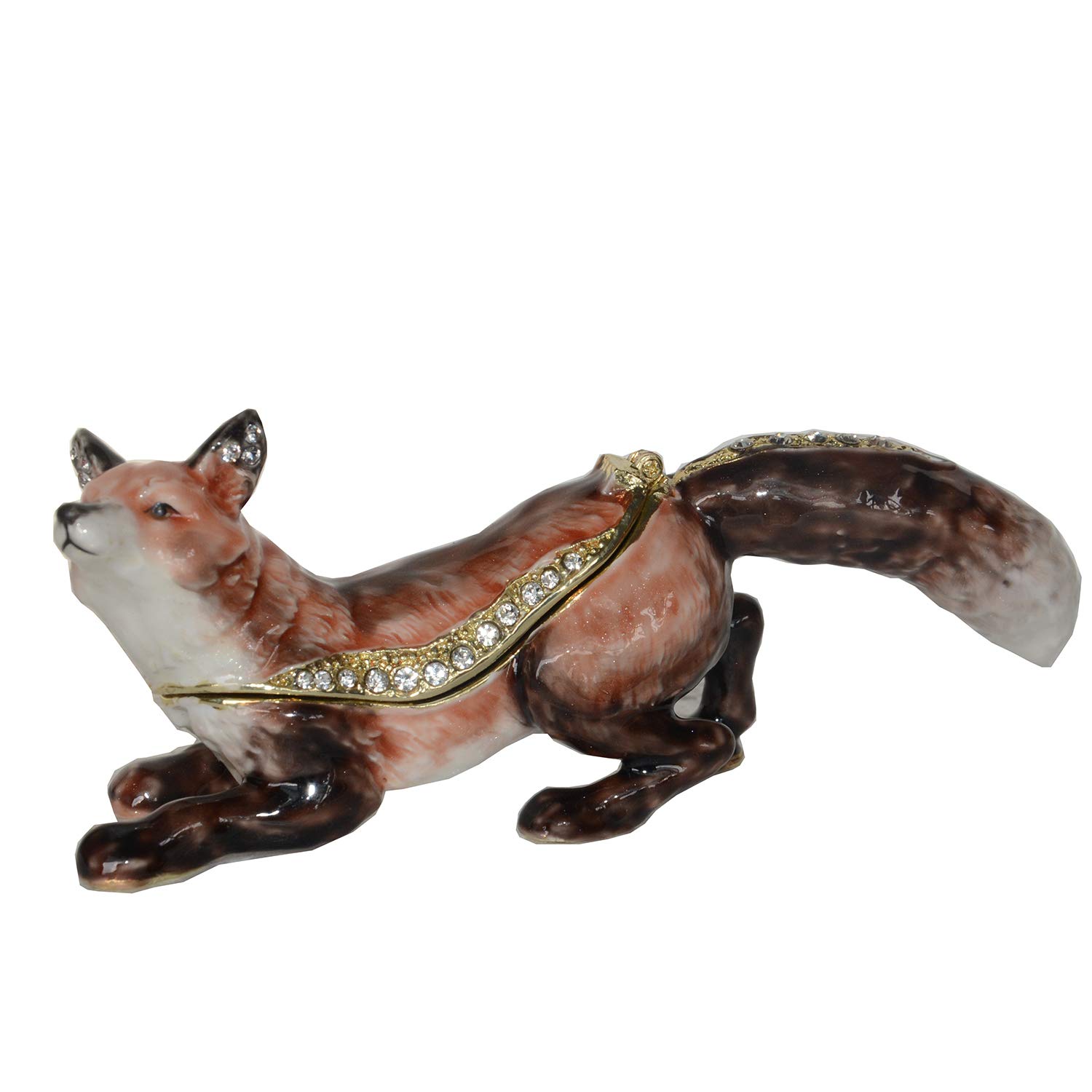 Hand-Painted Fox Trinket Box - Decorative Jewelry Storage with Hinged Lid, Ring & Earring Holder - Animal Figurine Collectible Gift for Home Decor, Bedroom Vanity, or Wedding Keepsake