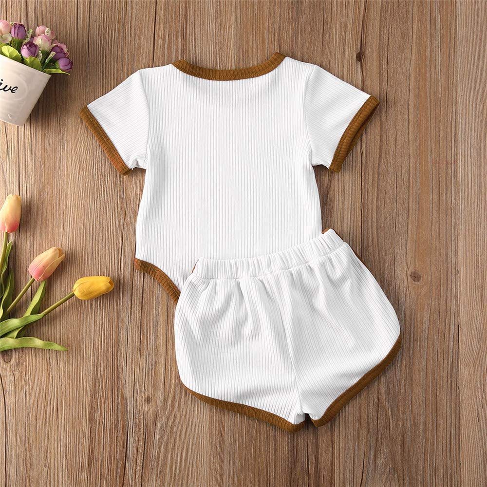 Baby Boys & Girls Ribbed Knit Romper Bodysuit with Drawstring Shorts Outfits Set - Soft Summer Infant Clothes for Playtime & Outings
