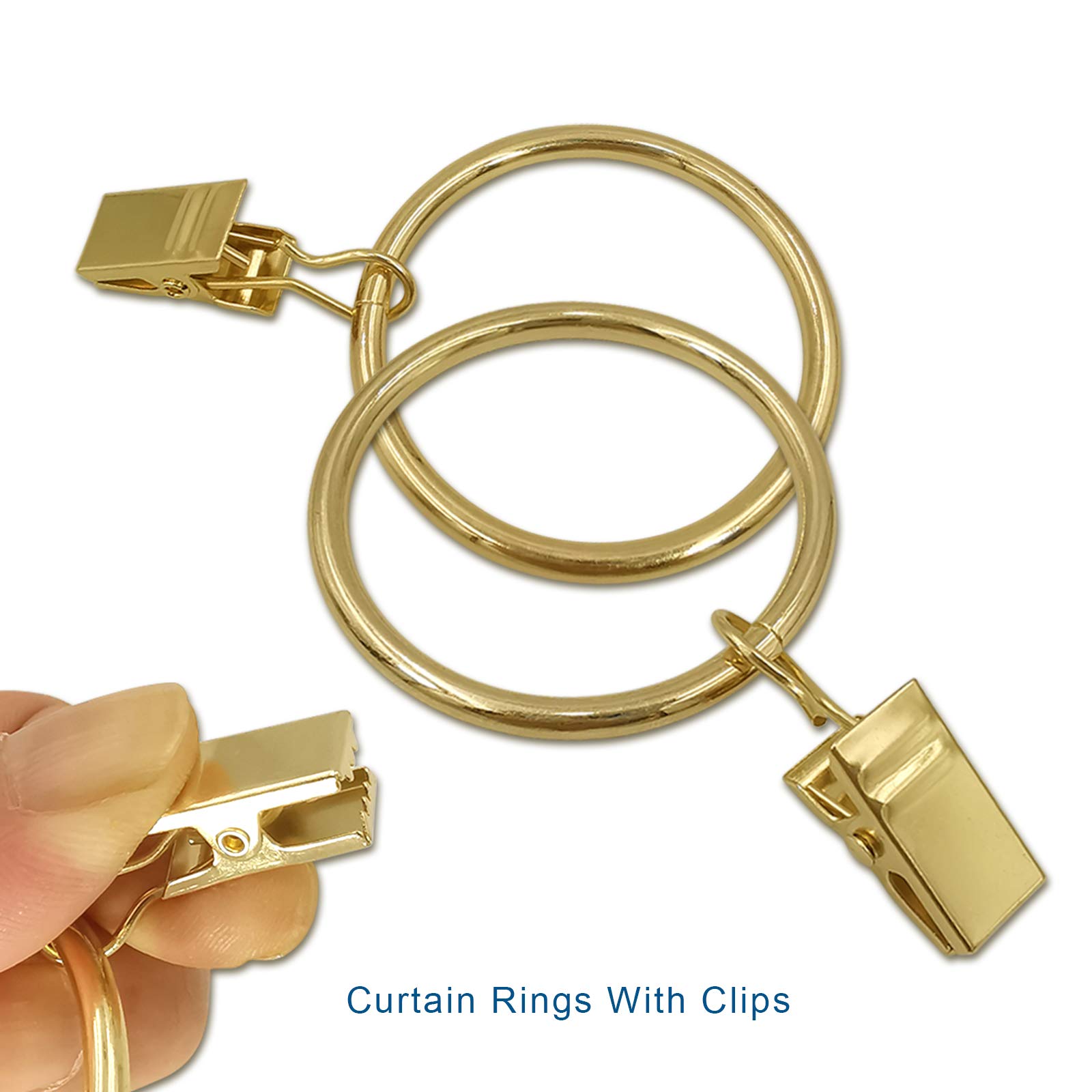 60 Pack Gold Metal Curtain Rings with Clips - 1.5 Inch Interior Diameter Drapery Hooks for Hanging Drapes, Bows & Curtain Rods - Perfect for Living Room, Bedroom & Window Decor