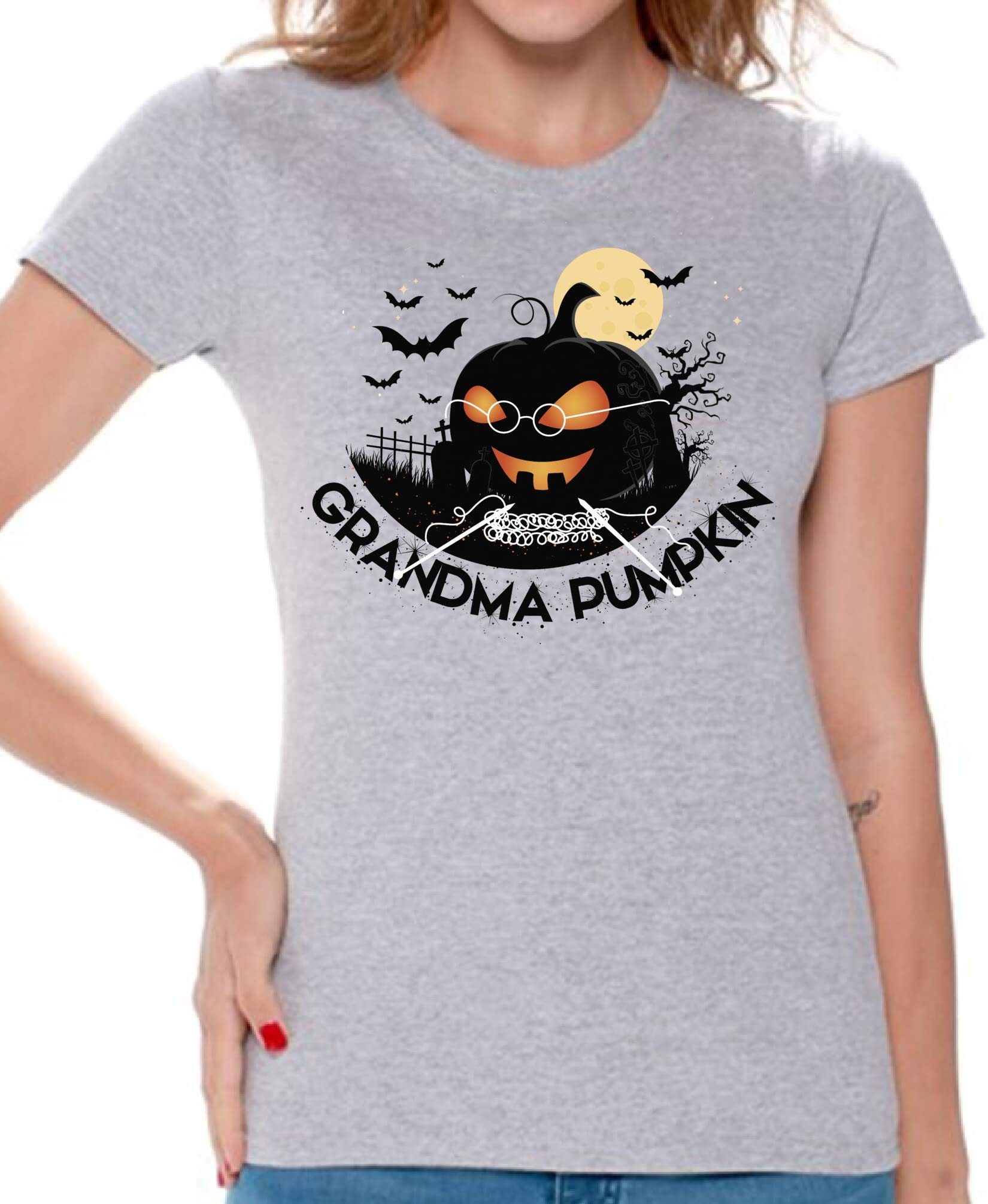 Funny Halloween T-Shirt for Women - Cute Pumpkin Grandma Graphic Tee - Perfect for Halloween Parties, Costume Contests & Spooky Season Outfits