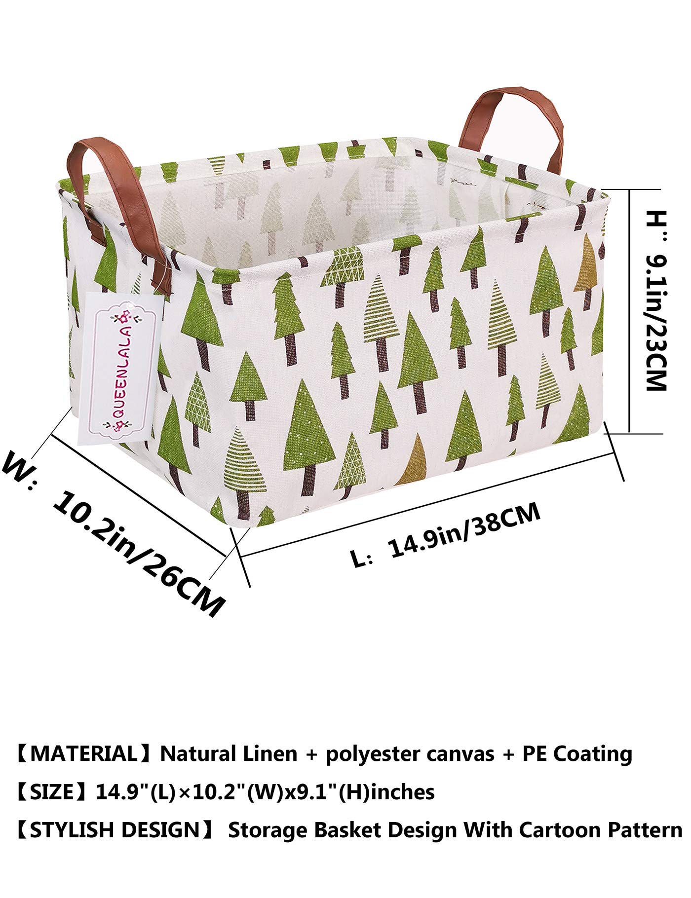 QUEENLALA Foldable Rectangular Laundry Hamper - Nursery Storage Basket for Toys, Clothes & Organizing | Portable Closet Shelf Bin for Bedroom, Office & Kids Room (Green Forest Pattern) - Perfect for Home Organization & Space Saving Storage
