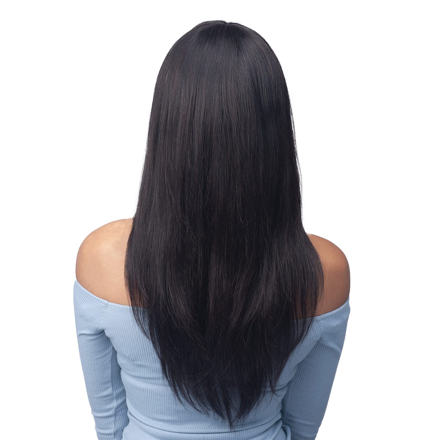 BOBBI BOSS MH1395 DAMICA 22-Inch Human Hair Straight Wig with Bangs - Natural Wet & Wavy Style for Everyday Wear, Cosplay, and Special Occasions