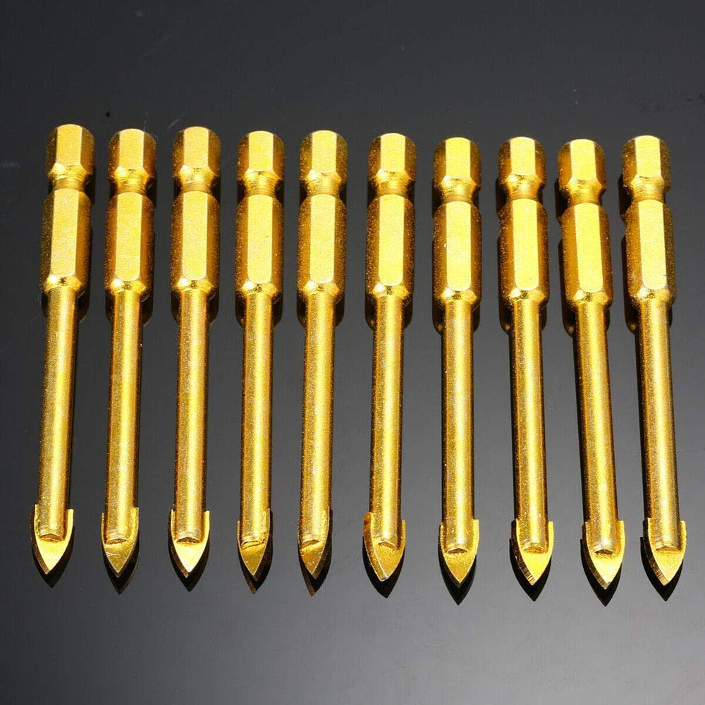 10Pcs 3mm Tungsten Carbide Drill Bit Set for Glass, Ceramic & Tile - Spear Head Flat Drill Bits for DIY Projects & Home Renovation