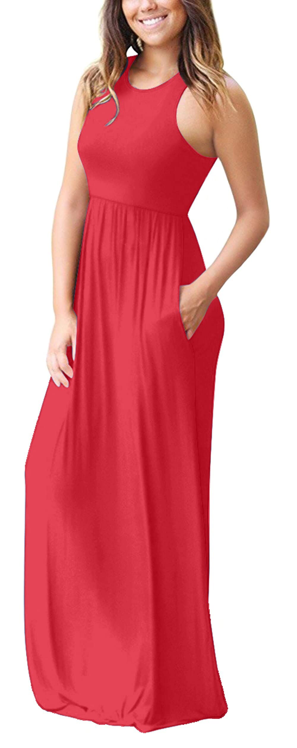 **PCEAIIH Women's Floral Summer Dress - Casual Beach Tank with Pockets, Pleated Front Long Dress for Vacation, Travel & Outdoor Activities**