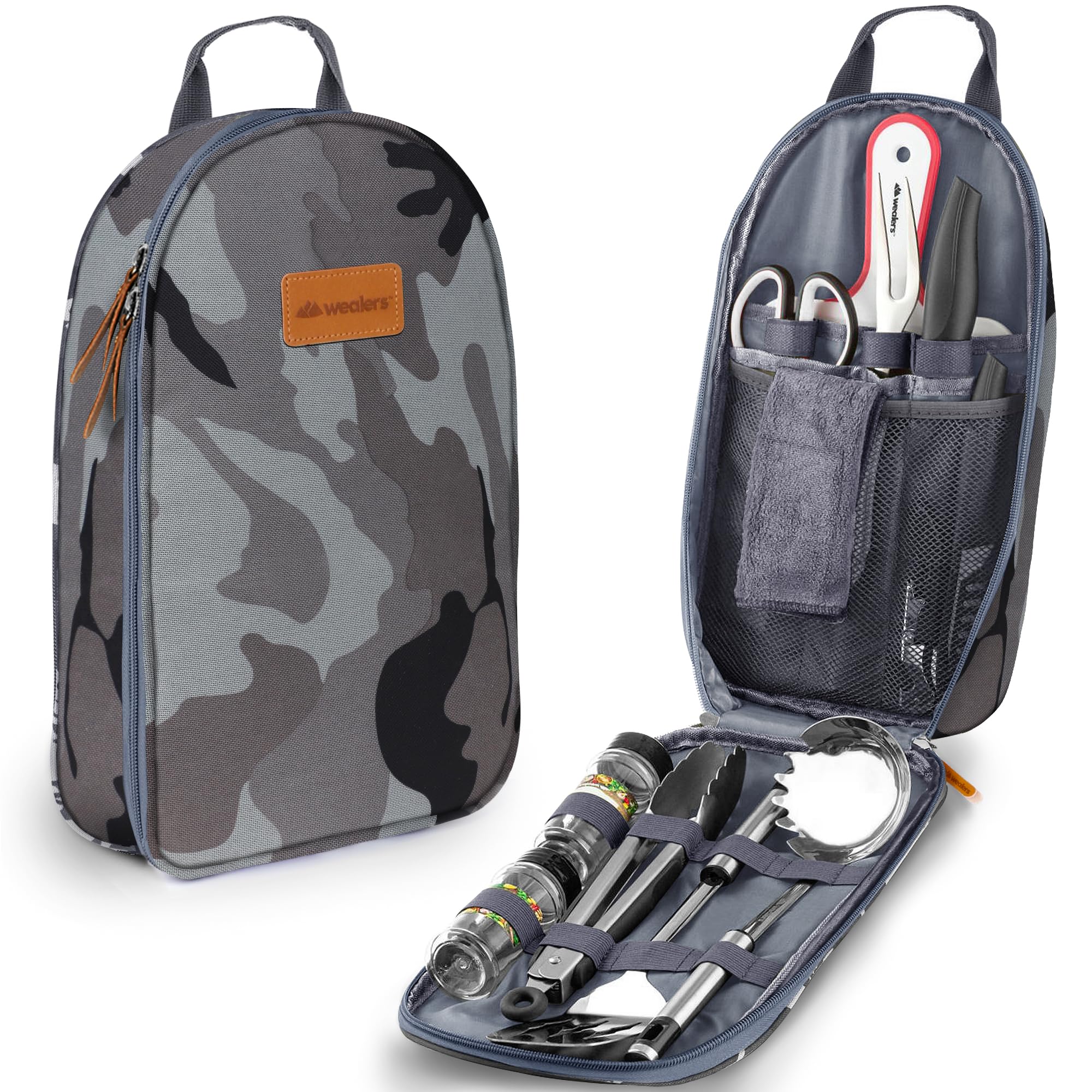 Portable Camp Kitchen Cooking Utensil Set - Compact Travel Organizer with Water Resistant Case | Grill Accessories for Backpacking, BBQ, Camping & Hiking | Perfect for Outdoor Cooking & Picnics