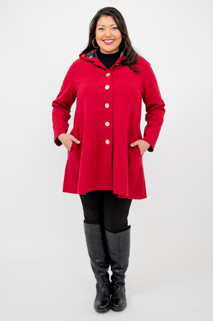 Florence Women's Winter Coat with Faux Fur Collar & Lipstick Red Color - Soft Modal Blend Fabric for Warmth & Style - Perfect for Office, Parties & Cold Weather Outfits