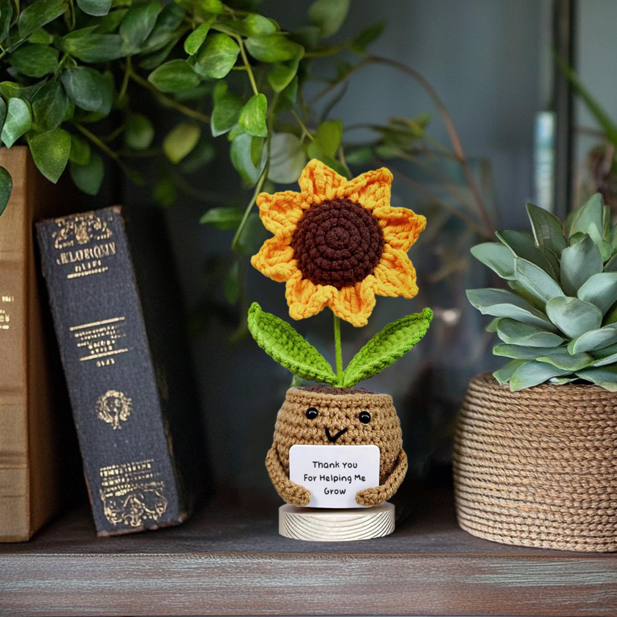 VELENTI Crochet Sunflower Doll with Card - Thoughtful Teacher Appreciation Gift for Women - Perfect for Birthday, Christmas, Graduation - Heartwarming Home & Office Decor