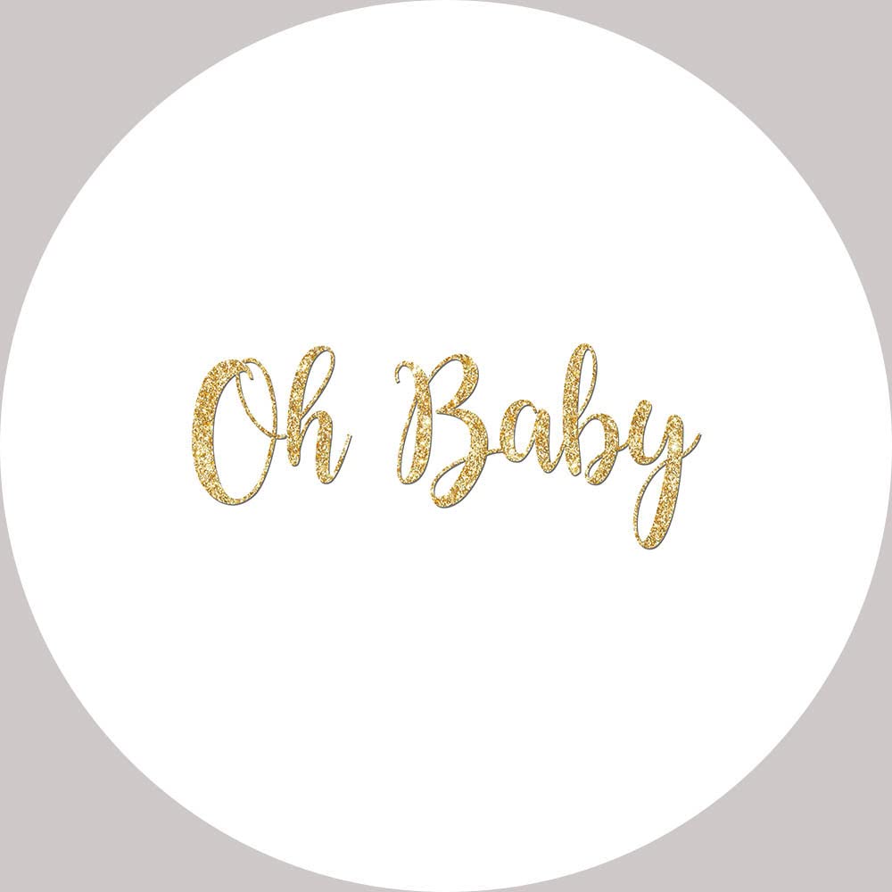 Oh Baby Round Backdrop 8ft (2.5m) White Polyester Baby Shower Birthday Cake Table Decoration - Perfect for Baby Showers, Birthday Parties, and Photo Backdrops