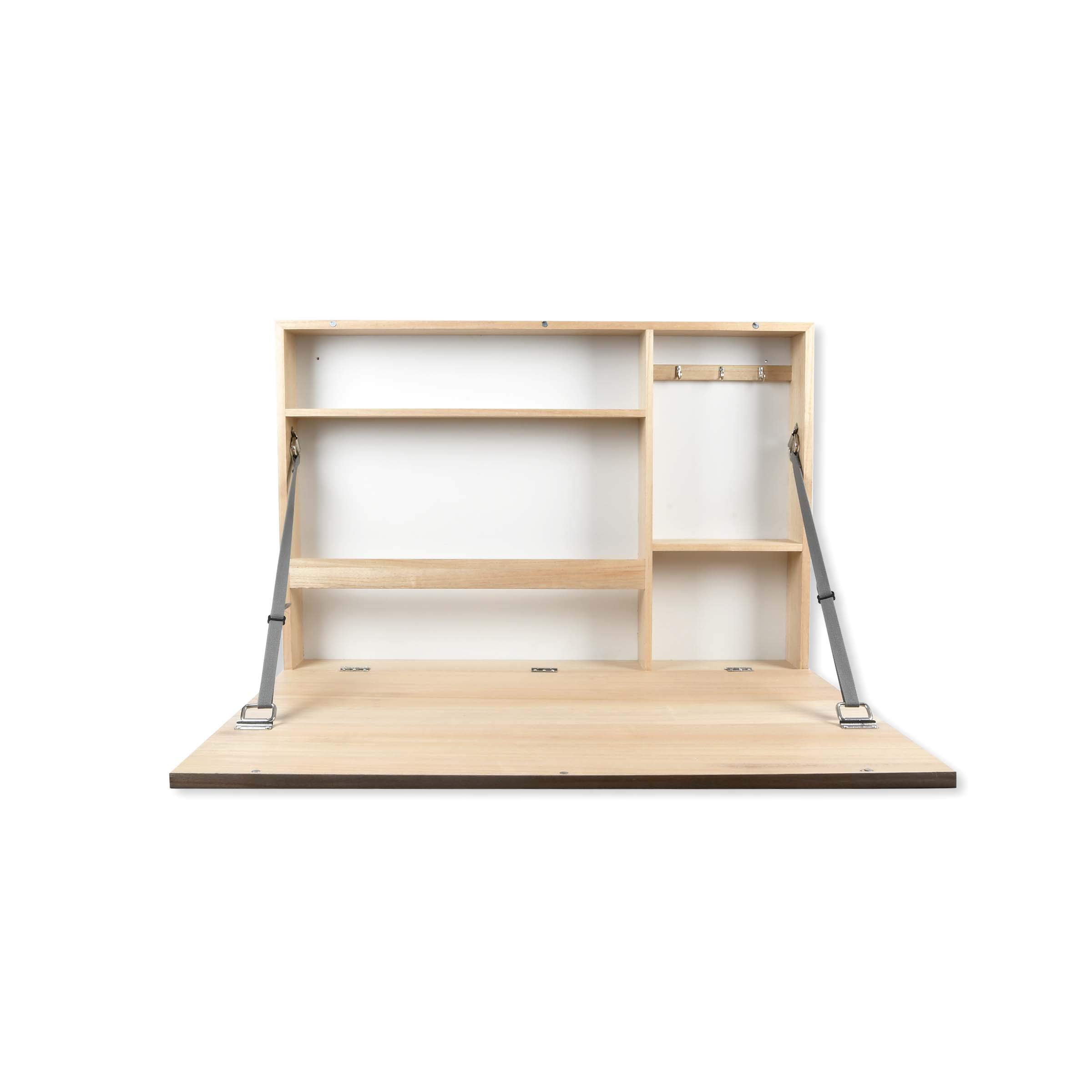 Prinz Wall-Mounted Folding Desk - Light Brown Space-Saving Floating Desk with Chalkboard Front & Interior Shelves, 36
