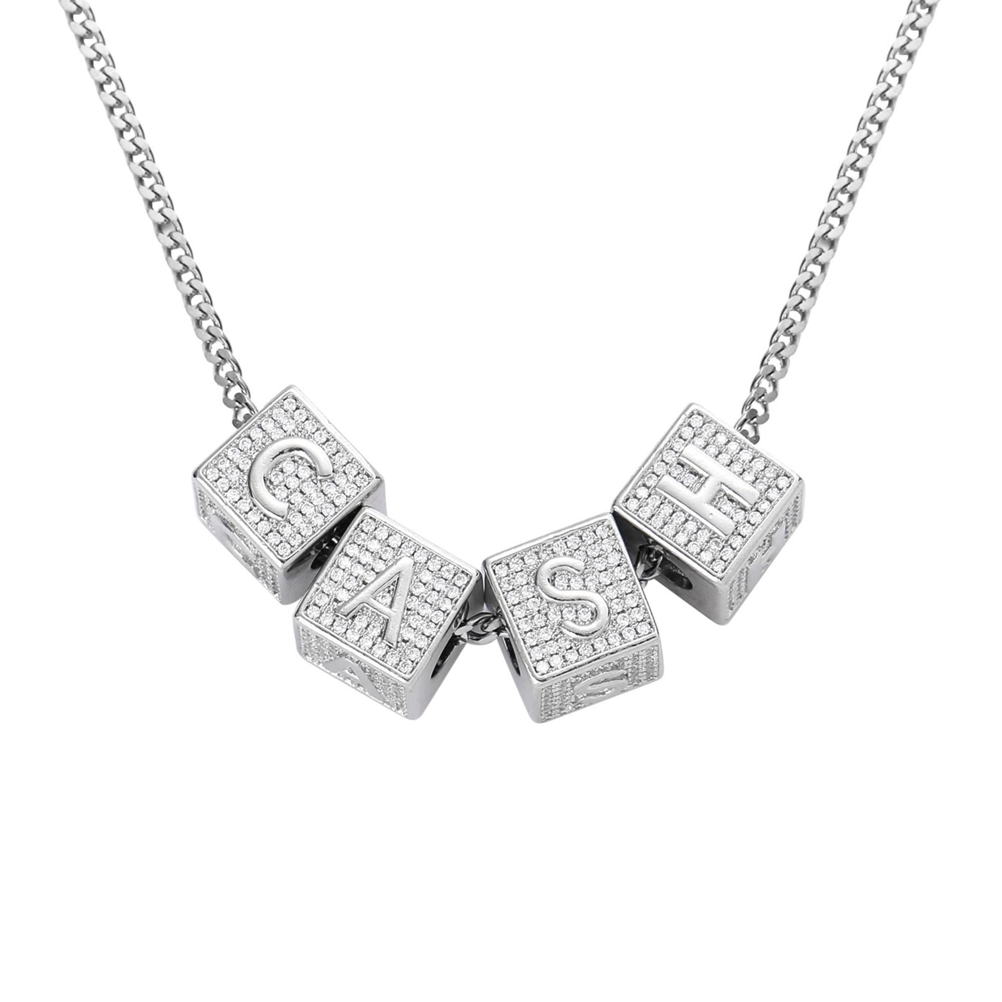 Unisex A-Z Alphabet Initial Necklace - Cubic Dice Letter Pendant for Women & Men | Personalized Name Jewelry Gift for Birthday, Anniversary, Valentine's Day