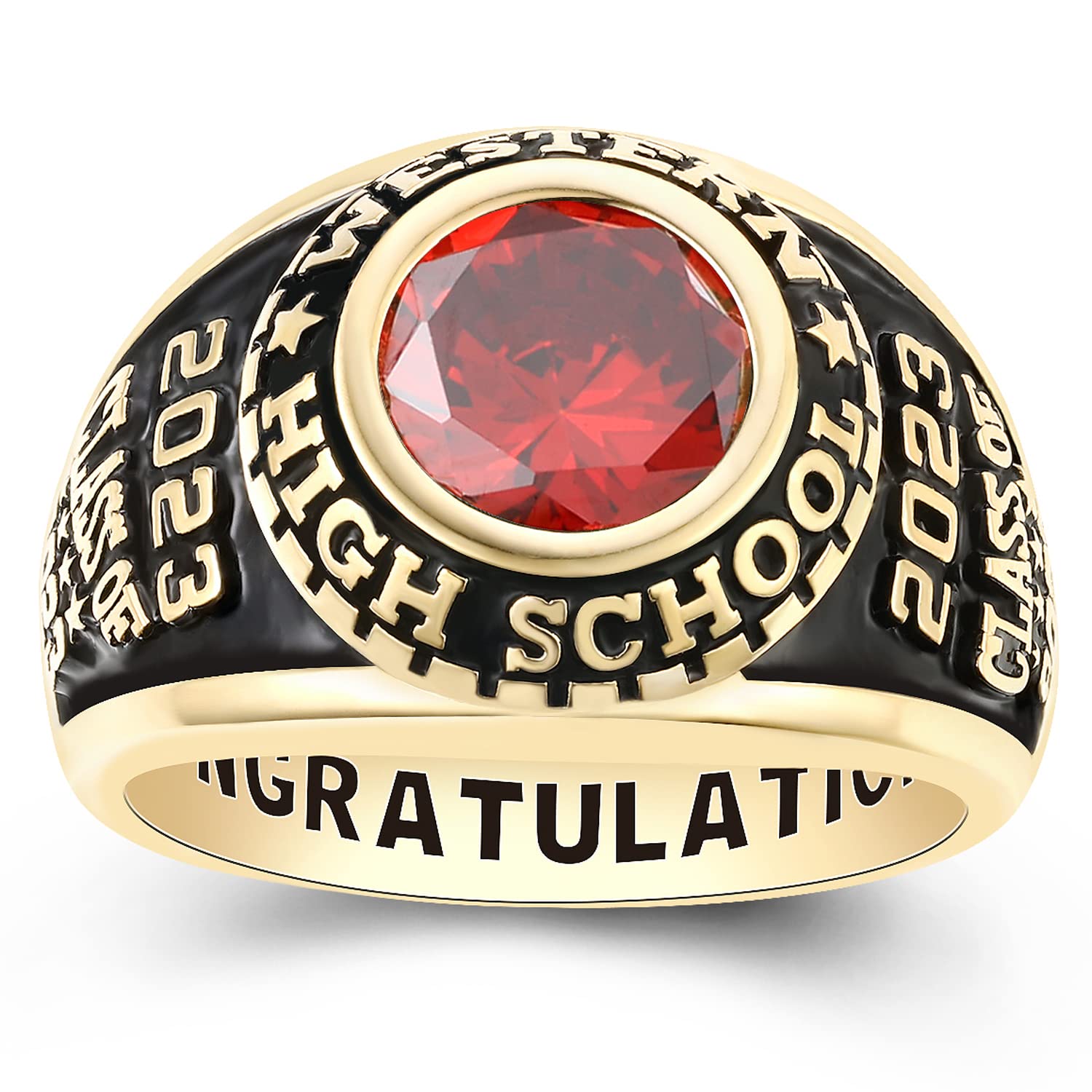 Custom Personalized Sterling Silver Class Rings for Men - High School & College Graduation Rings - Engraved Name & Date - Perfect Gift for Graduates, Students & Alumni