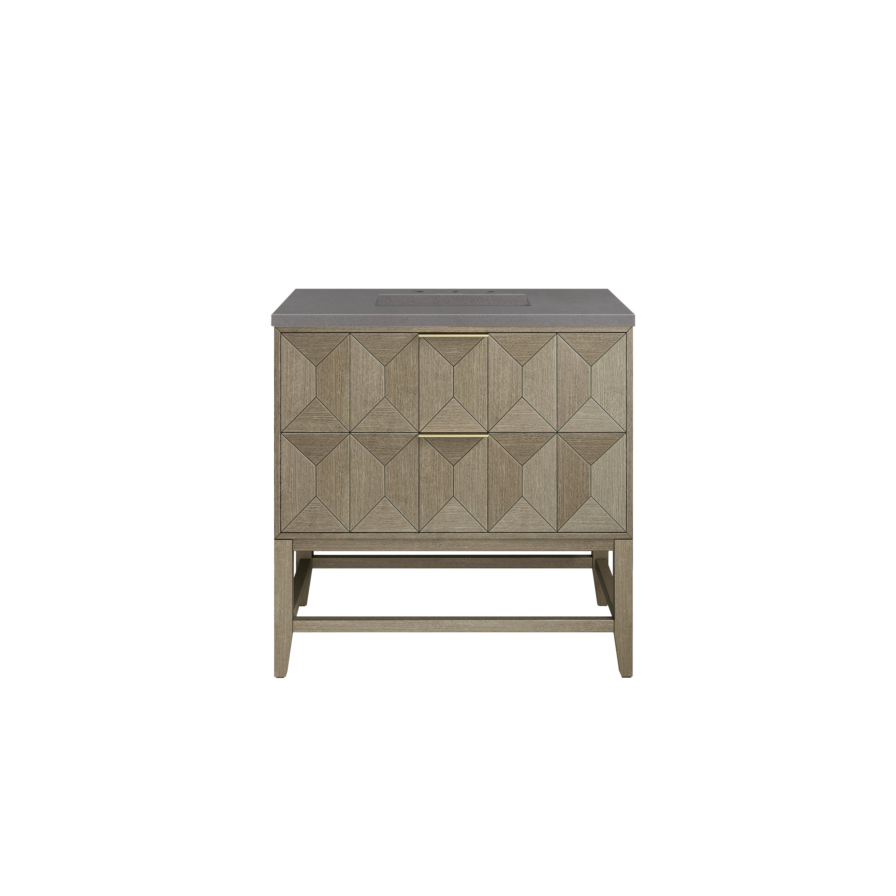 Emmeline 36 Inch Single Bathroom Vanity with Pebble Oak Finish & 3CM Grey Expo Top - Perfect for Modern Home Bathroom Renovation and Space-Saving Design
