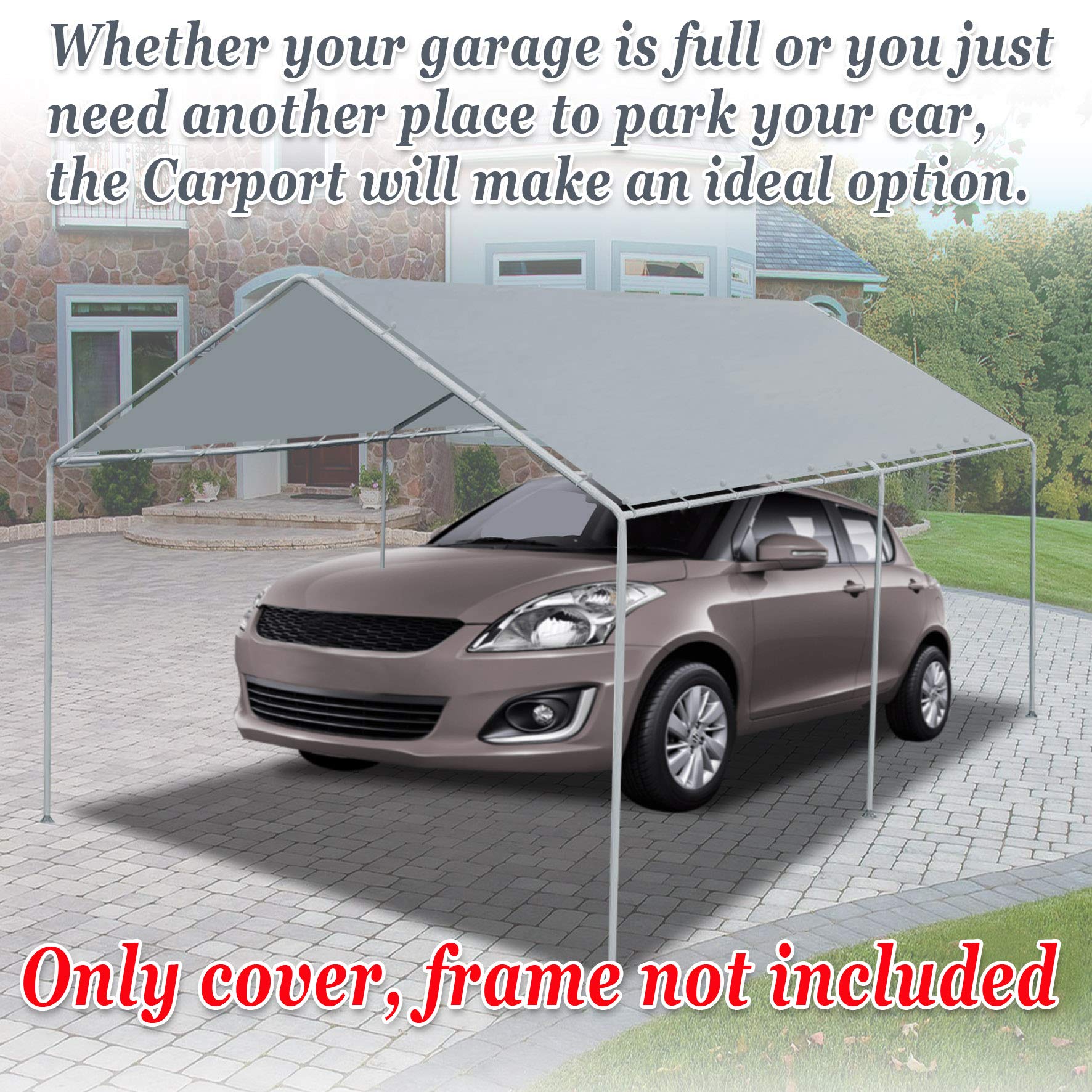 10x20 Replacement Canopy Roof Cover for Strong Camel Outdoor Carport - Durable Silver Weather Protection | Perfect for Patio, Backyard, and RV Shelter