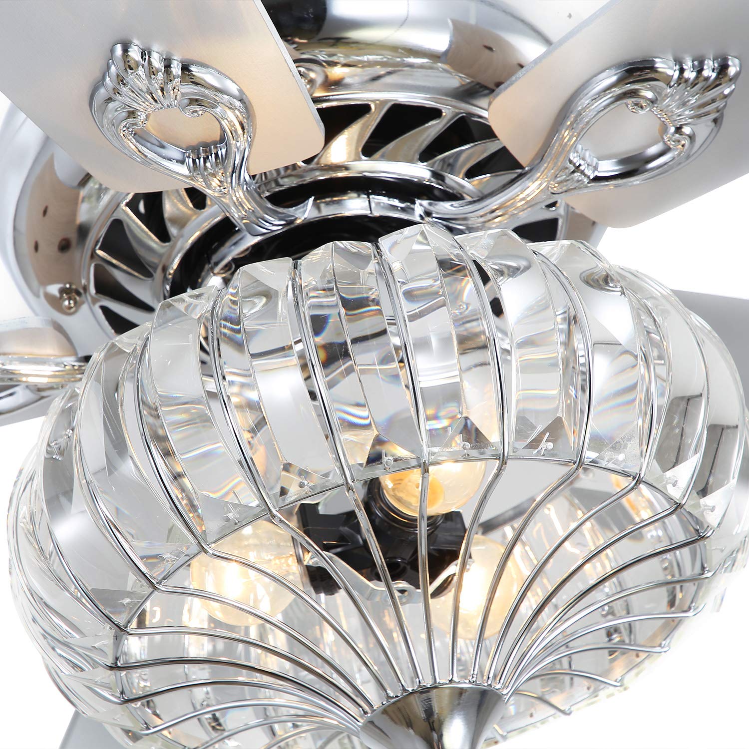 52 Inch Crystal Ceiling Fan with Remote Control - Reversible Silver Blades, Modern Chandelier Design for Living Room, Bedroom & Kitchen | Perfect for Home Cooling and Stylish Décor