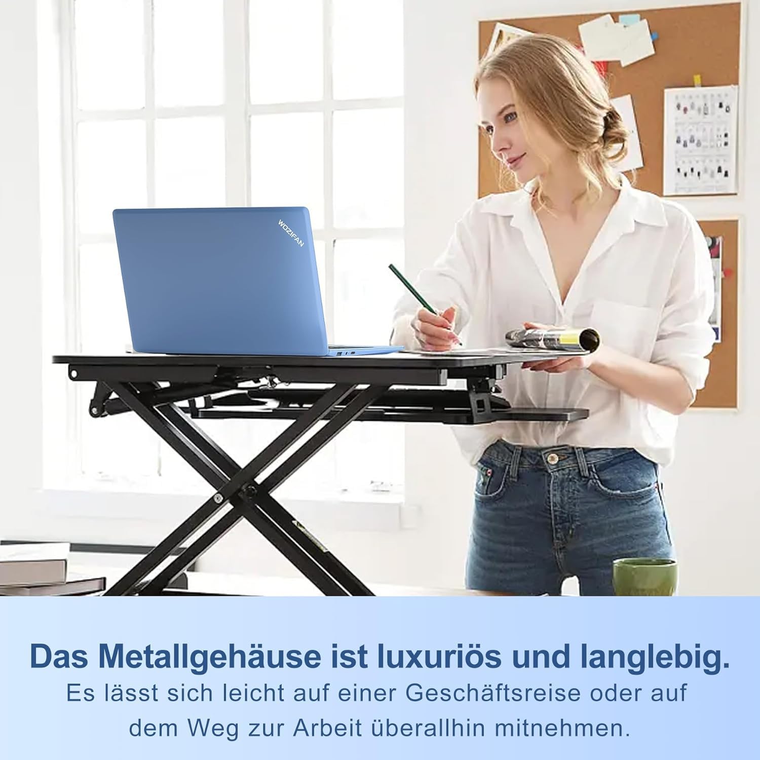 WOZIFAN 14 Inch Laptop with Windows 11, Metal Body, 256GB SSD (Expandable to 1TB), Lightweight Notebook with Dual WiFi 2.4G+5G, FHD Display, Bluetooth, USB, HDMI - Includes Wireless Mouse & German Silicone Keyboard Cover (Blue) - Perfect for Work, Study, and Travel