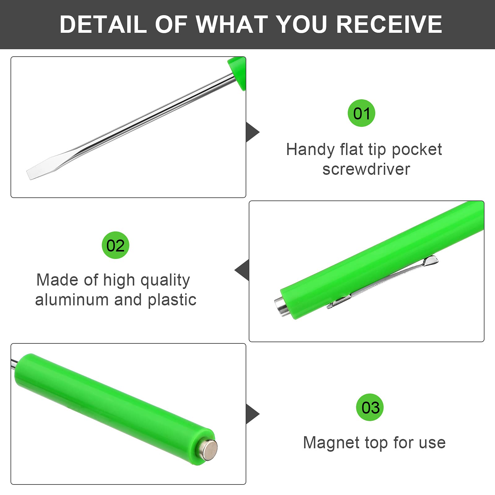 Honoson 10-Piece Magnetic Pocket Screwdriver Set - Mini Slotted Screwdrivers with Pocket Clips for Mechanical & Electrical Repairs (Green) - Perfect for DIY, Home Improvement, and Professional Tool Kits