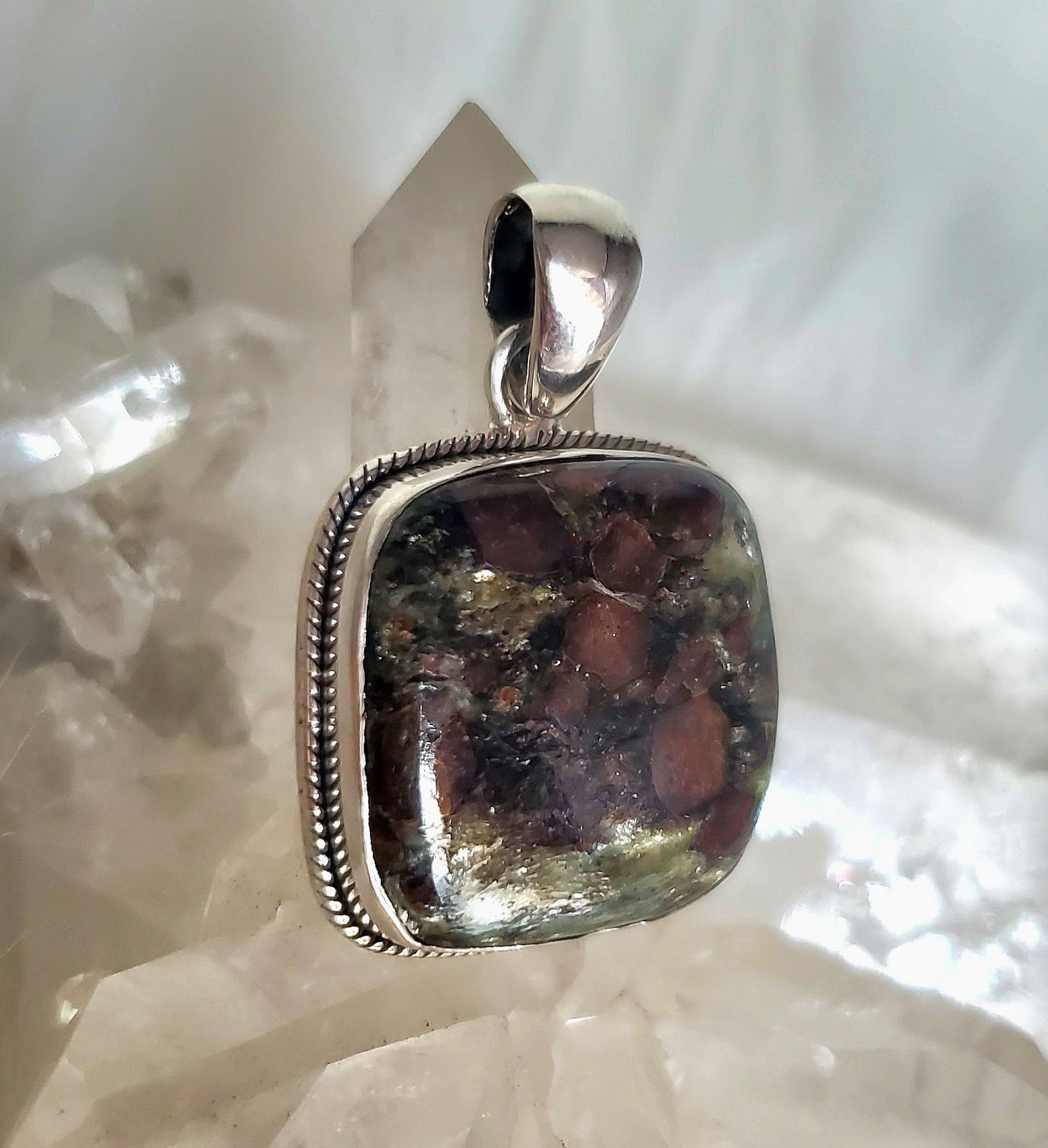 Canadian Staurolite and Garnet Pendant in .925 Sterling Silver - Elegant Natural Gemstone Jewelry for Women, Perfect for Gifts, Weddings & Special Occasions