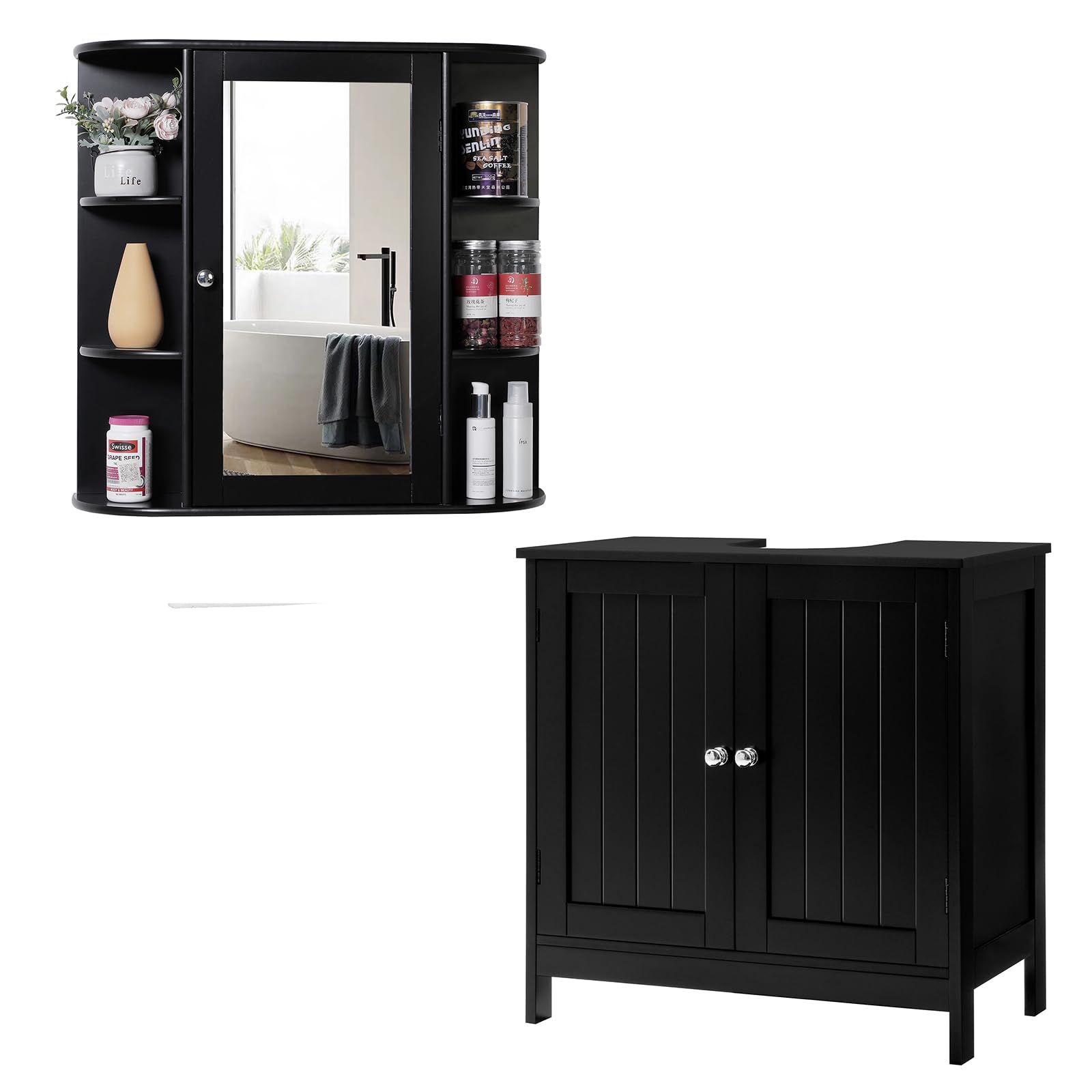 Iwell Bathroom Medicine Cabinet with Mirror - Wall Mounted Vanity Storage Organizer for Small Spaces, Black - Perfect for Bathroom, Bedroom, or Entryway Organization