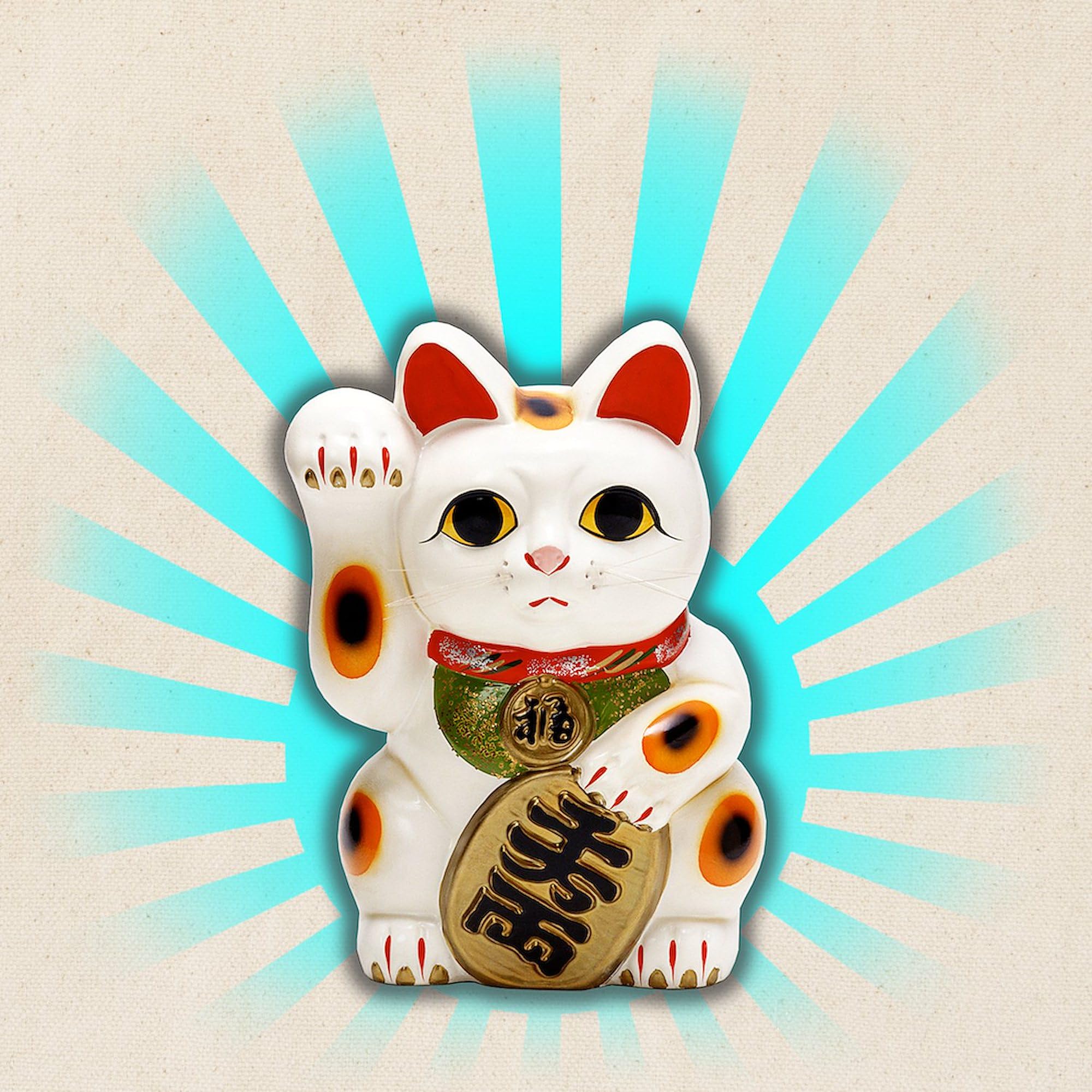 Lucky Cat (Maneki Neko) Tote Bag - Natural Canvas Reusable Shopping Bag for Groceries, Beach & Daily Use | Cute Japanese Good Luck Gift