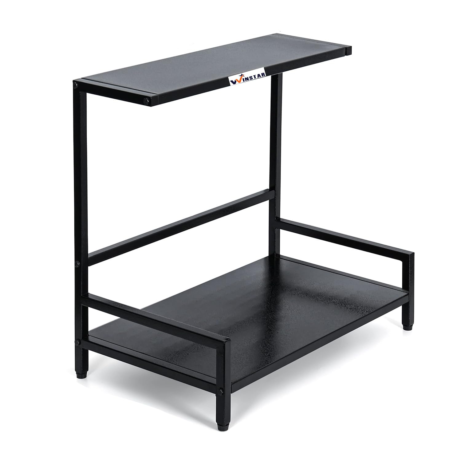 WINSTAR 2-Tier L-Shaped Metal Microwave Stand - Sturdy Kitchen Counter Organizer for Microwave & OTG Oven - Space Saving Double Shelf Storage Rack - Perfect for Small Kitchens & Apartments (No Wheels)