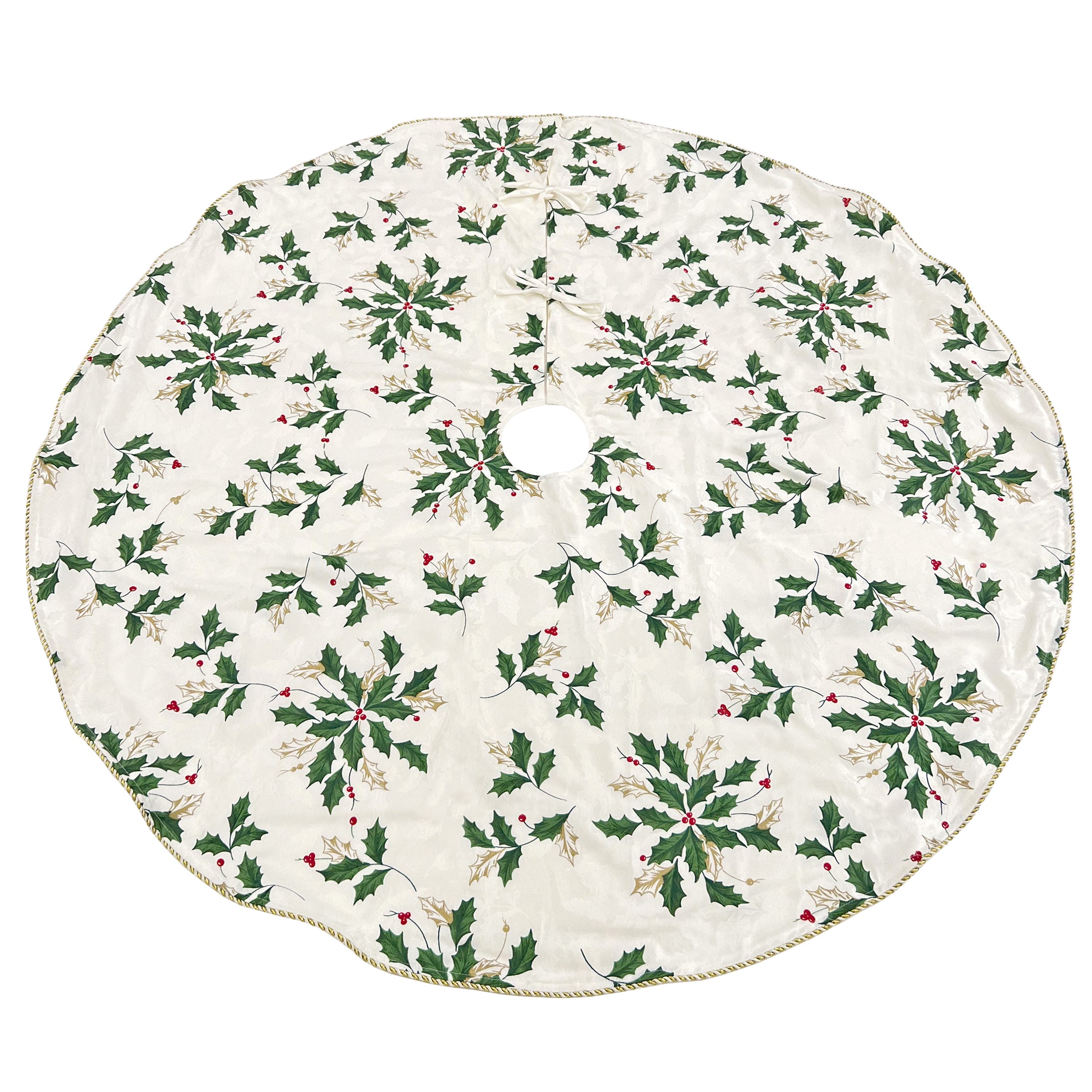 Festive Scattered Holly Christmas Tree Skirt - Holiday Decor for Xmas Tree Base Cover - Perfect for Living Room, Fireplace & Holiday Party Decorations
