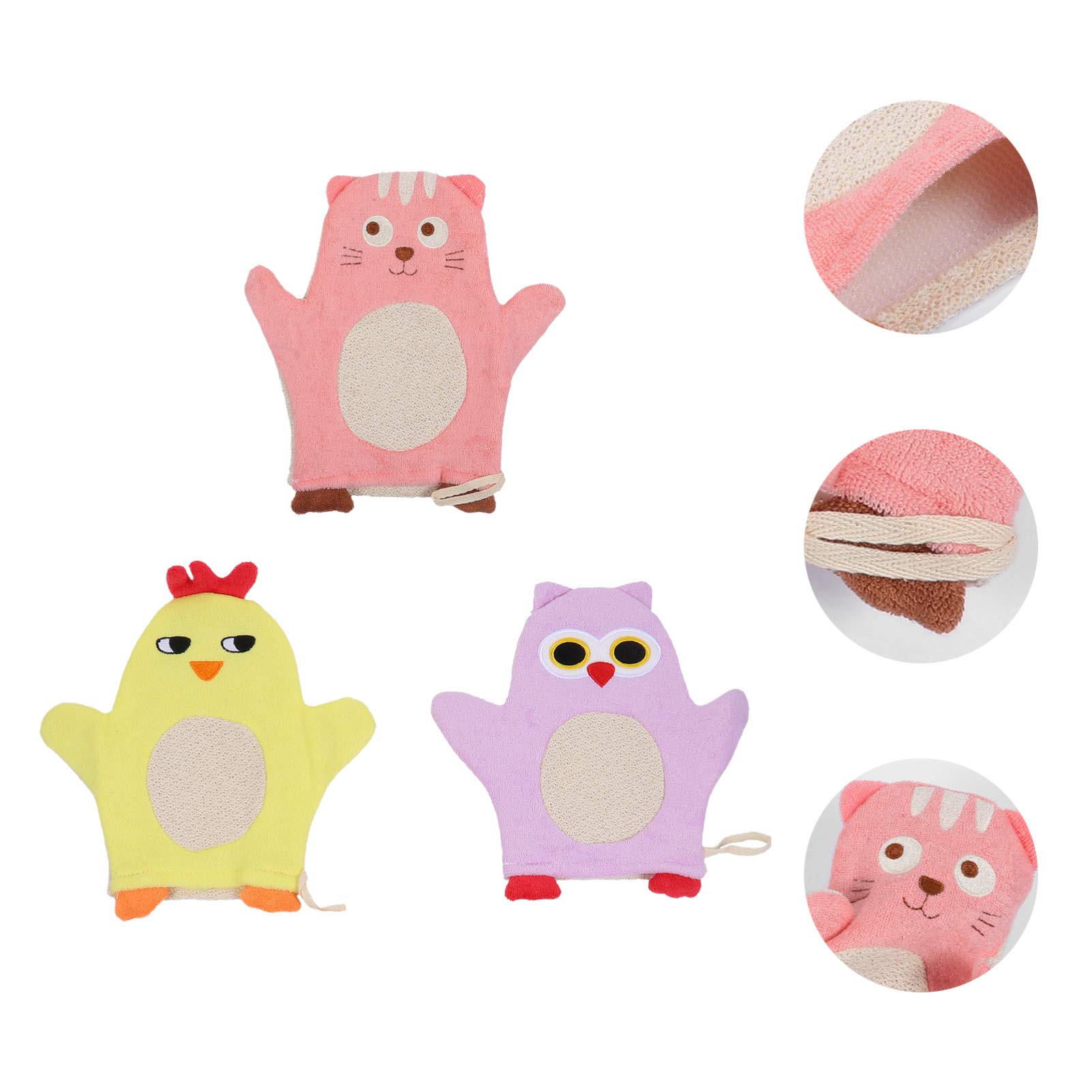 Beaupretty 3pcs Kids Bath Sponge Set - Cute Cartoon Animal Baby Bath Gloves & Wash Mitt for Toddlers | Soft Cotton Towel Body Scrub | Natural Baby Shower Bathing Accessories for Sensitive Skin | Perfect for Daily Bath Time & Gentle Skin Care
