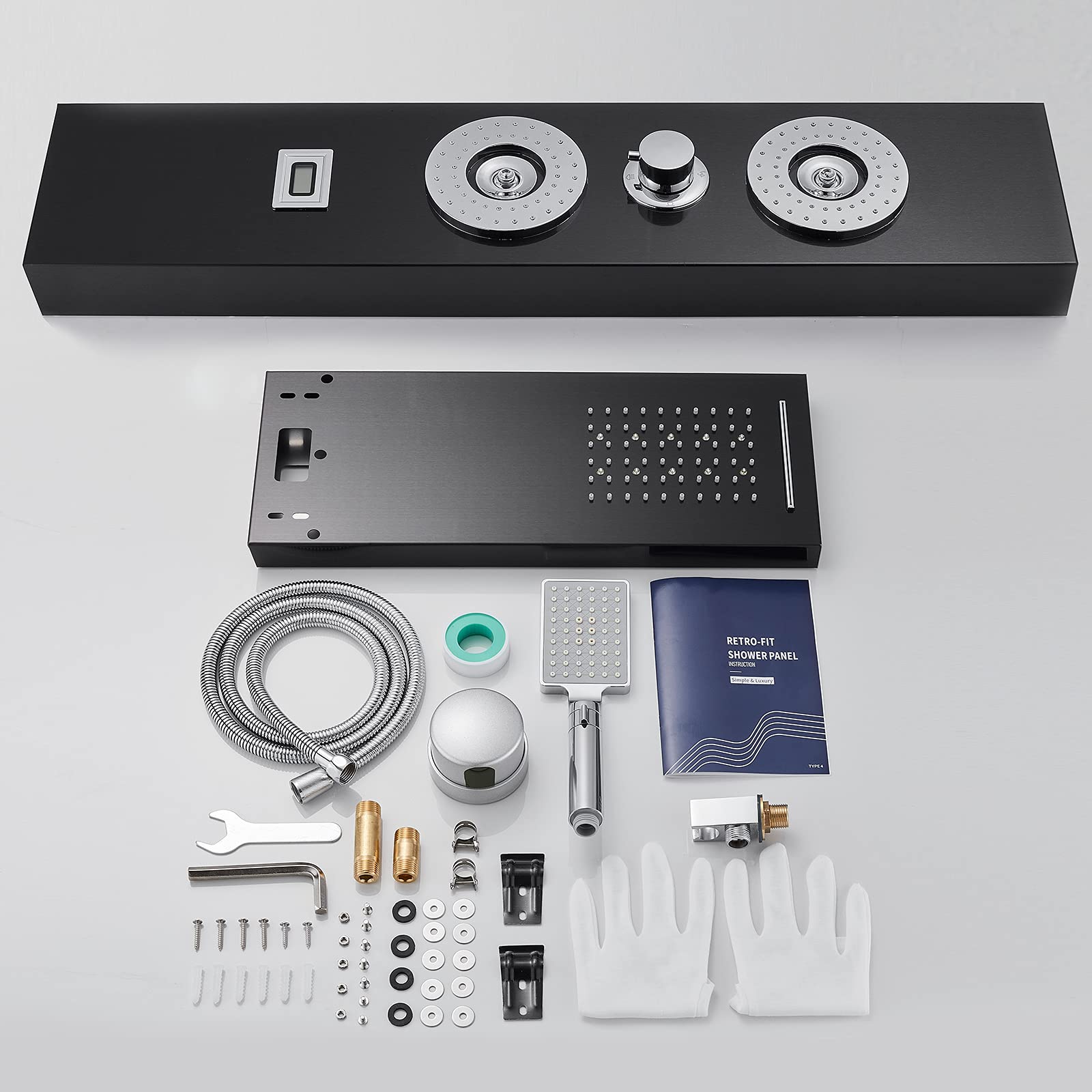 ROVOGO Modern LED Rain Shower Panel System - 2 Body Jets & Handheld Shower Head with Digital Temperature Display - Easy Connect Shower Tower Column in Black (Rough-In Valve Not Included) - Perfect for Bathroom Renovation & Spa-Like Shower Experience