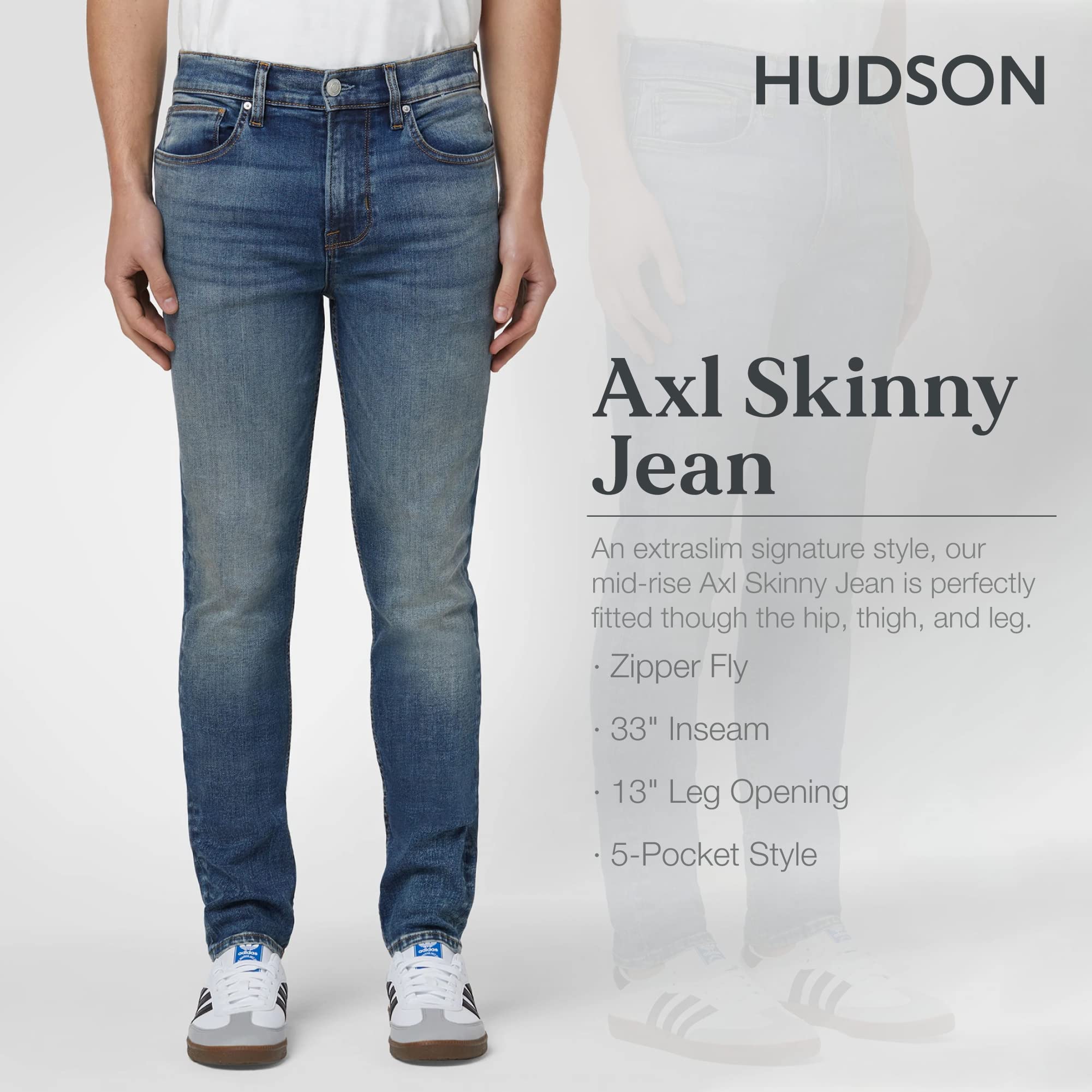 HUDSON Men's Axl Slim Fit Stretch Denim Jeans - Comfortable & Stylish for Casual Wear, Office & Night Out