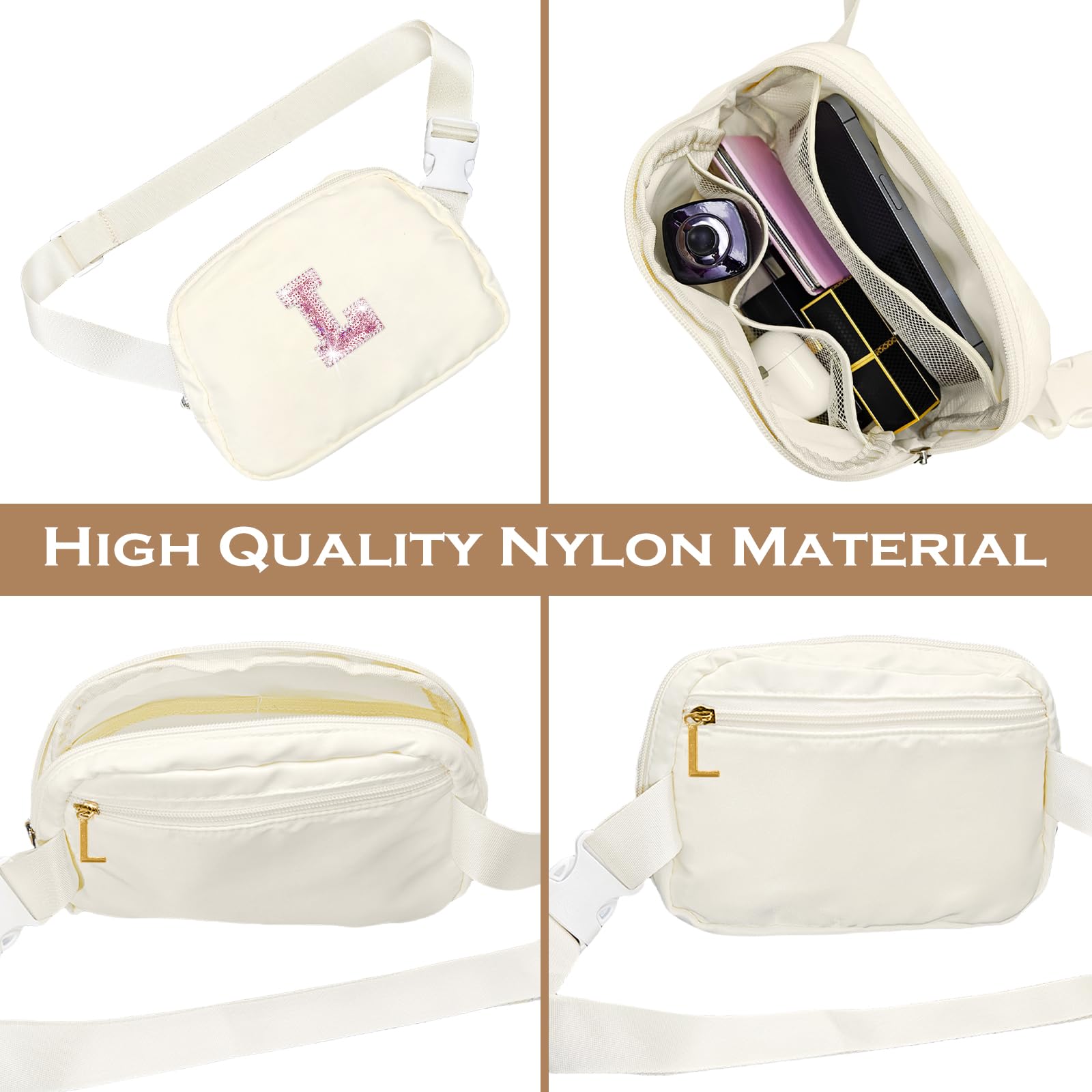 Personalized Initial Belt Bag for Women & Girls - Custom Monogram Fanny Pack with Adjustable Strap, Fashion Crossbody Waist Bag - Perfect for Travel, Gym, Running Errands & Everyday Use