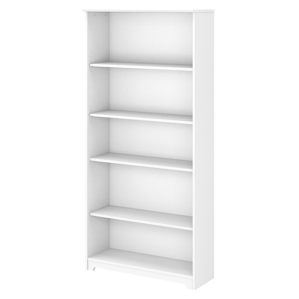 BOWERY HILL 5 Shelf White Bookcase - Modern Wooden Bookshelf for Living Room, Bedroom & Office Storage - Perfect for Organizing Books, Decor & Essentials