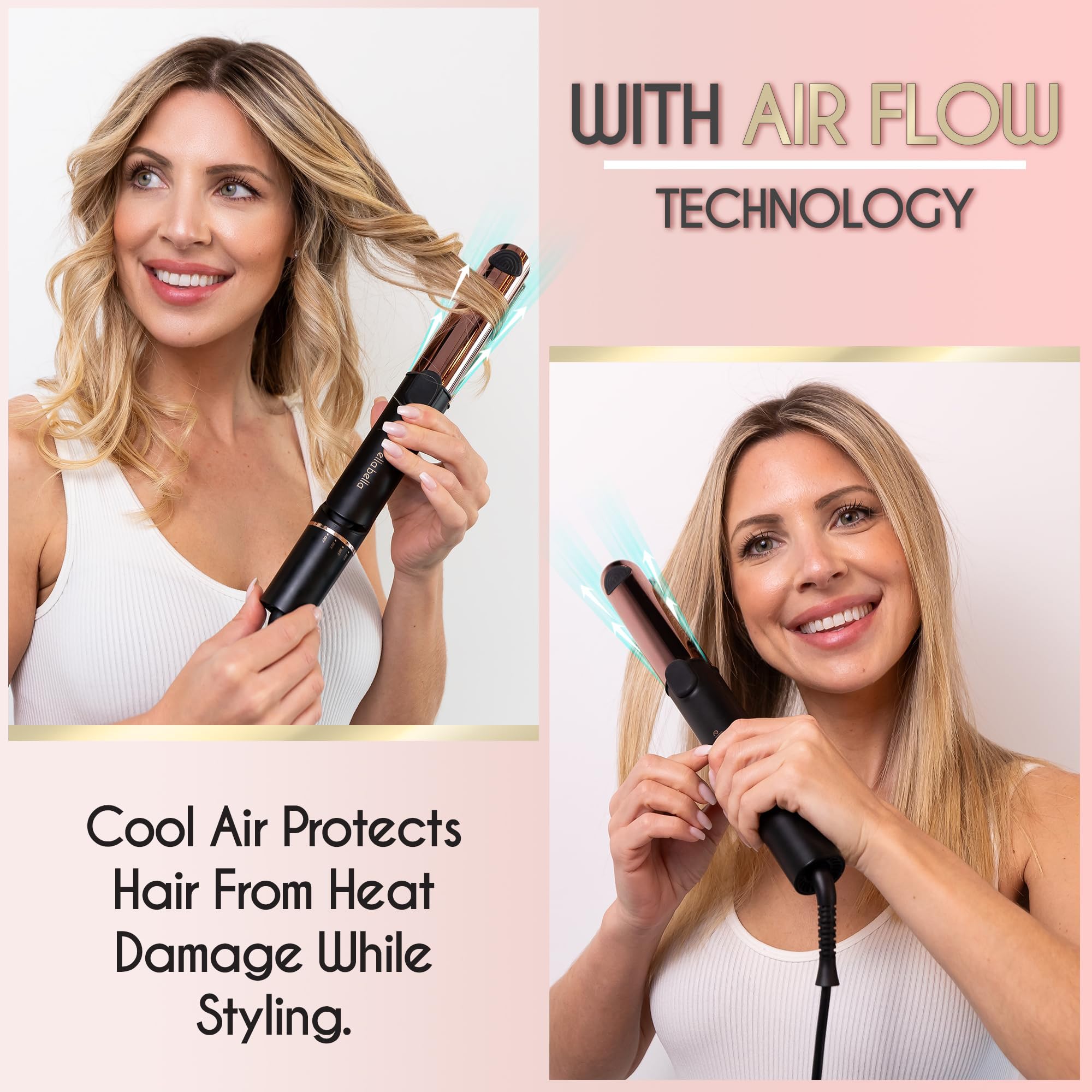 ELLA BELLA® 2-in-1 Titanium Hair Straightener & Curling Iron with Cooling Air Vents - Professional Salon Styling Tool for Smooth, Voluminous Hair - Perfect for Home Use, Travel & Salon-Quality Styling