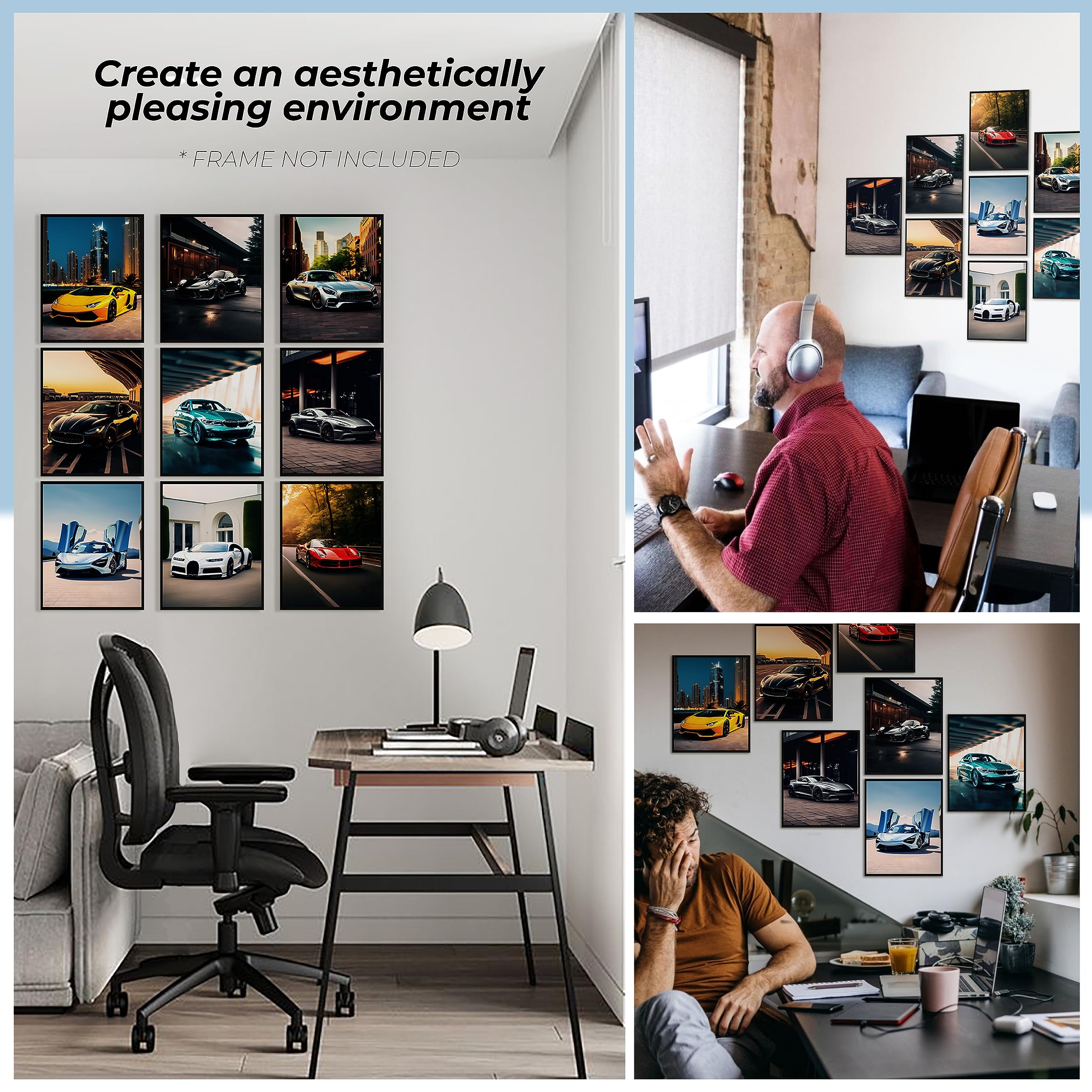 Modern Car Posters for Boys Room - 9pcs 8x10 Race Car Wall Art for Bedroom Decor