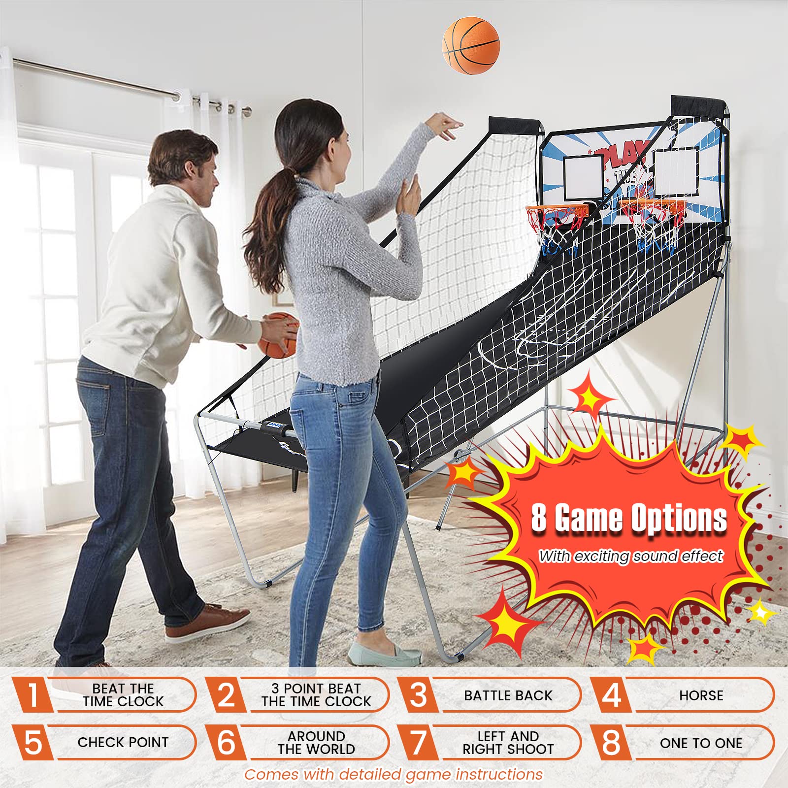 Foldable Dual Shot Basketball Arcade Game with Electronic Scoring - Indoor/Outdoor Fun for Kids & Adults