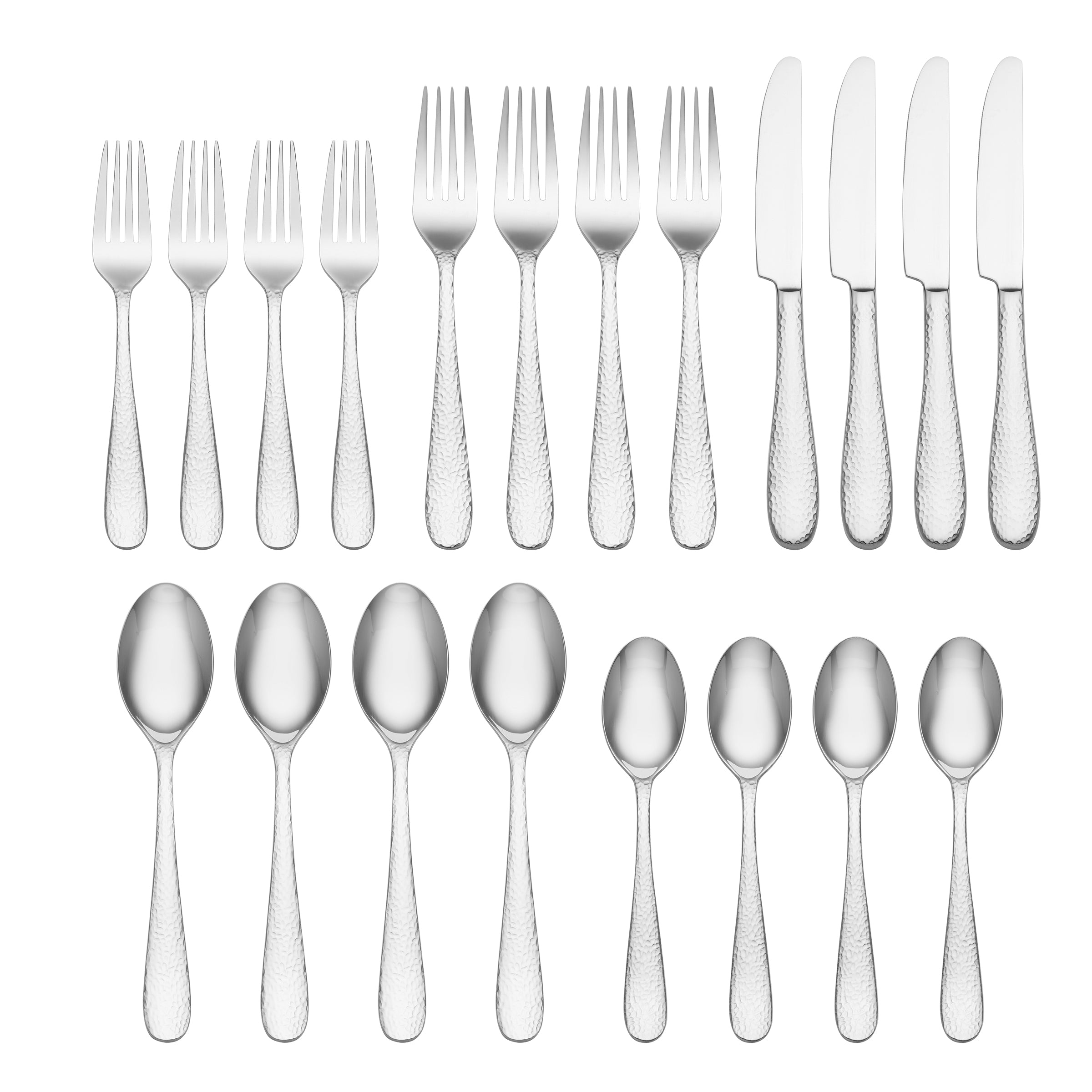 Hammered Stainless Steel Flatware Set - 20 Piece Mirror Finish Dining Utensils for Formal Dinners & Special Occasions