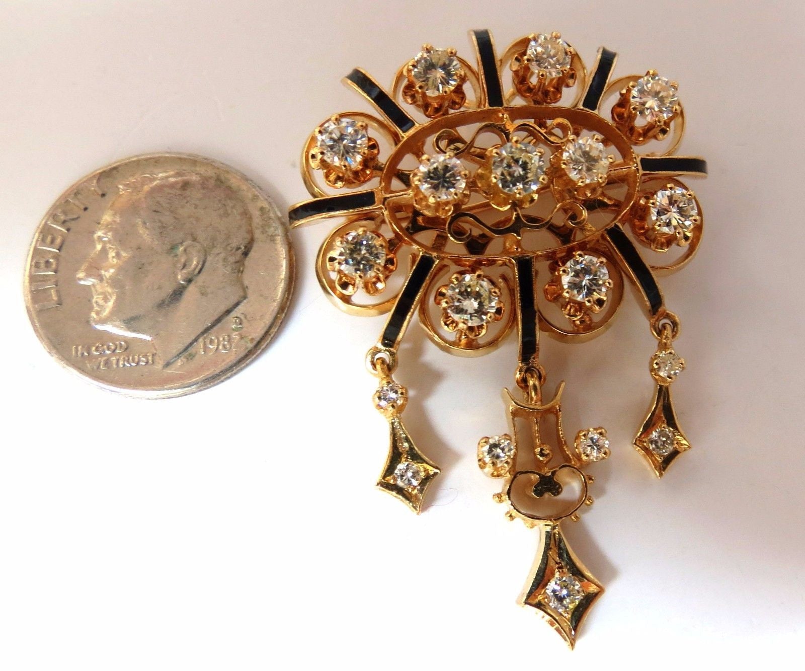1.50ct Diamond Tassel Vintage 1960's Pendant Brooch Pin in 14K Gold - Elegant Jewelry for Weddings, Parties & Special Occasions