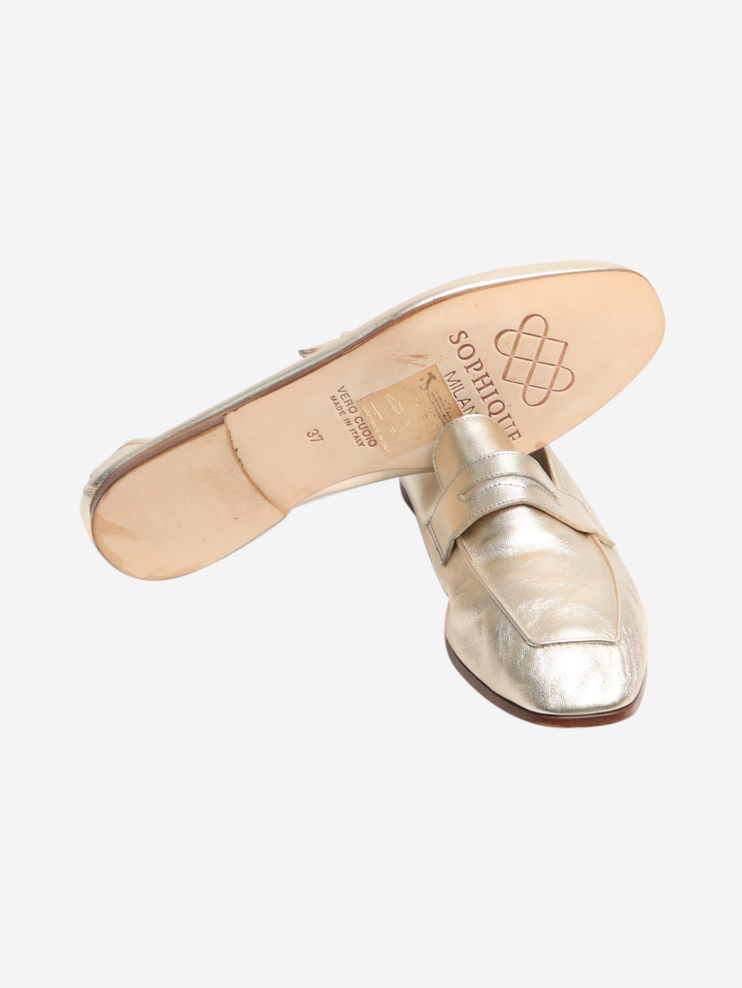 Champagne Gold Metallic Loafers Women's Size EU 37 (US 7) - Stylish Slip-On Shoes for Office, Party & Casual Wear