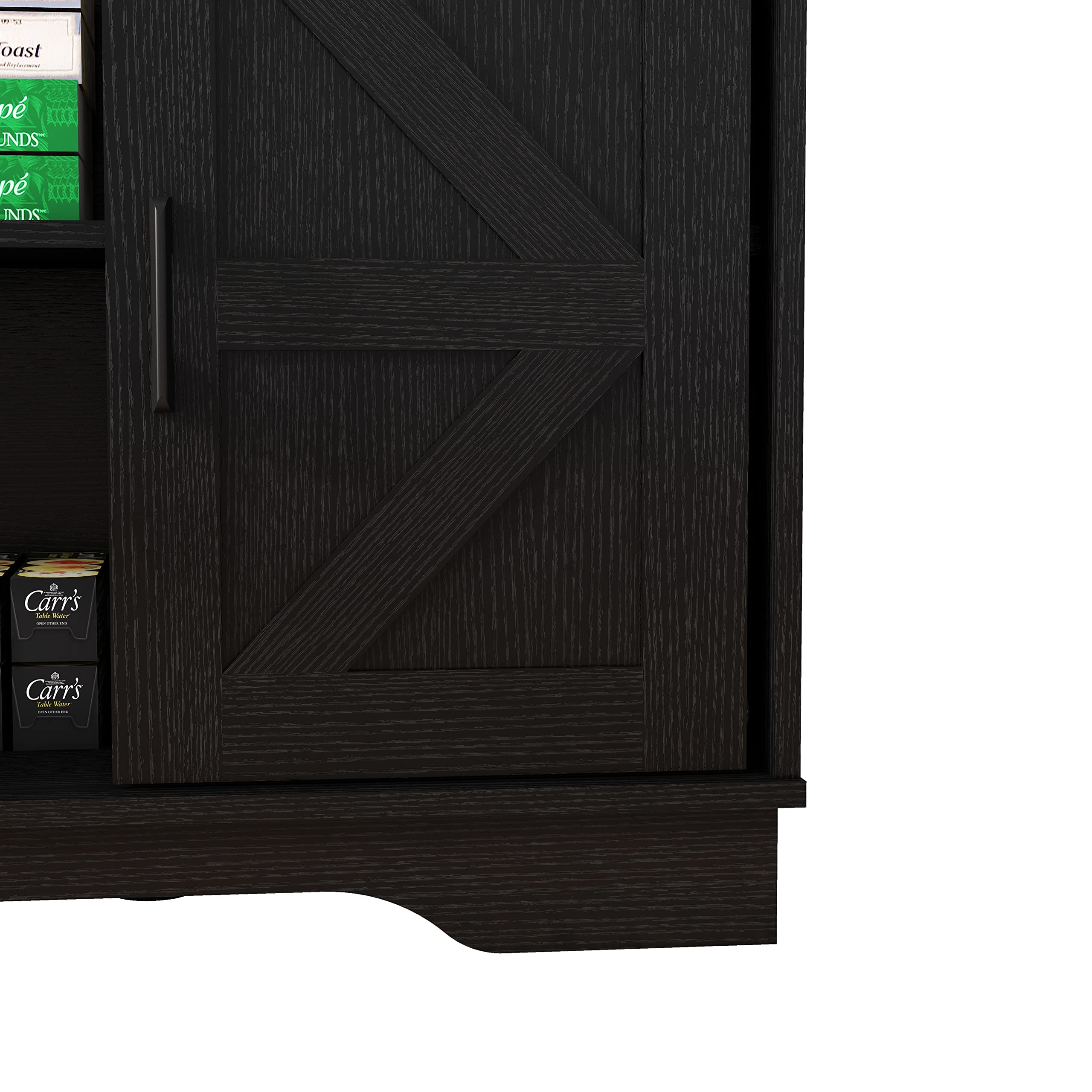 Panana Bar Cabinet with Barn 2 Sliding Doors - Farmhouse Style Buffet Storage Cabinet & TV Stand in Black - Perfect for Living Room, Dining Room, or Home Bar Setup