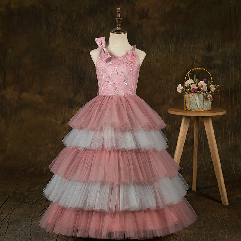Pink Tulle Flower Girl Dress with Sequin Details - A-Line Sleeveless Flower Girl Gown for Weddings, Baptisms & Special Occasions