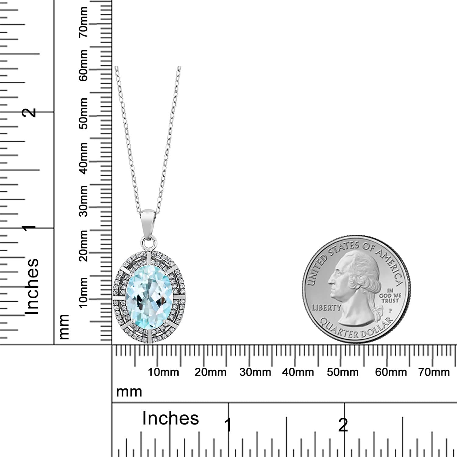 Gem Stone King 5-10 Cttw Two Row Halo Necklace with 14X10MM Oval Gemstone Birthstone in 925 Sterling Silver | Double Row Halo Pendant Necklace for Women | 18 Inch Silver Chain | Perfect Gift for Birthday, Anniversary & Special Occasions