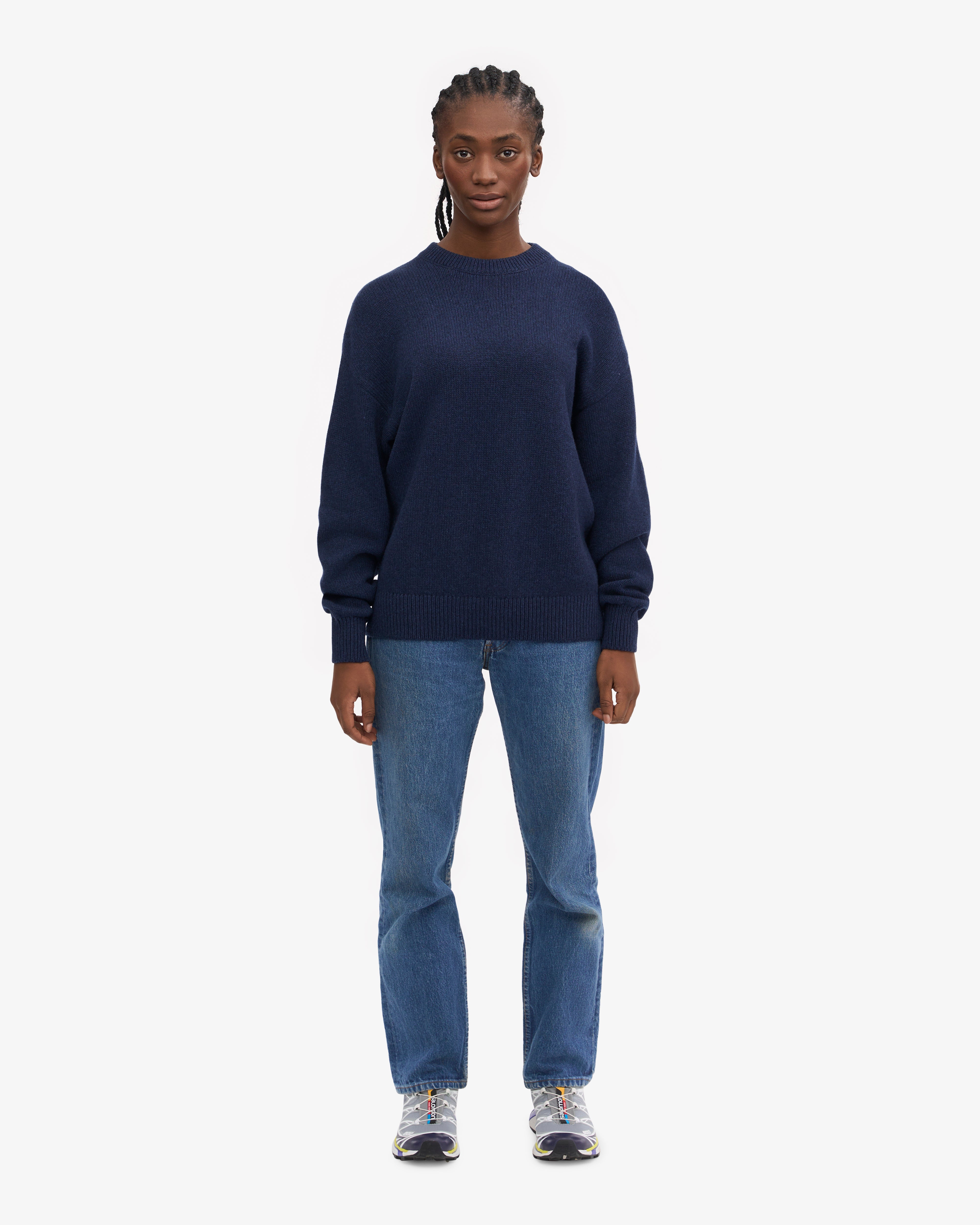 Premium Oversized Merino Wool Crewneck Sweater - Soft & Warm Unisex Pullover in Navy Blue | Perfect for Casual Wear, Winter Layering & Cozy Home Outfits